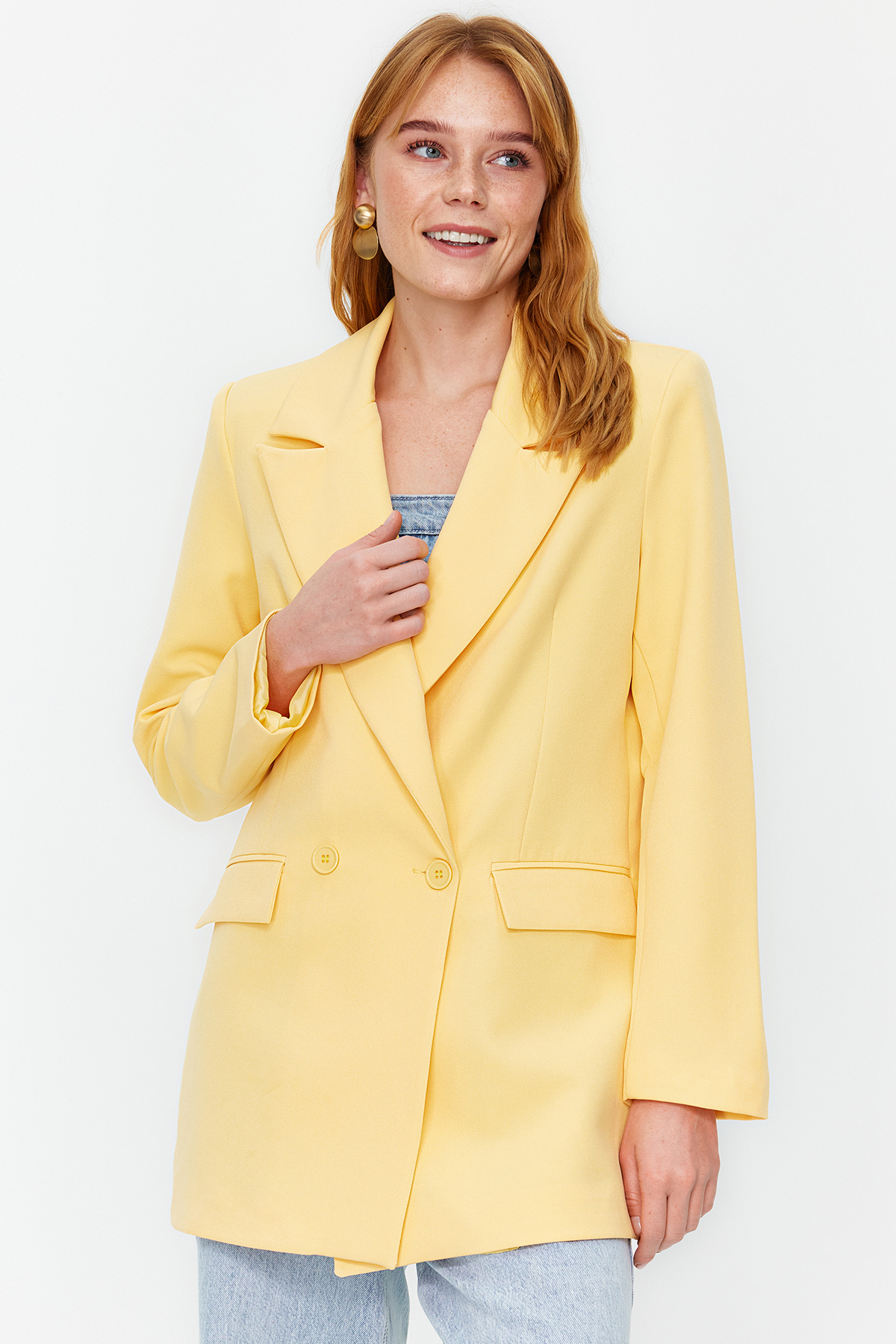 Trendyol Light Orange Regular Lined Woven Double Breasted Closure Blazer Jacket