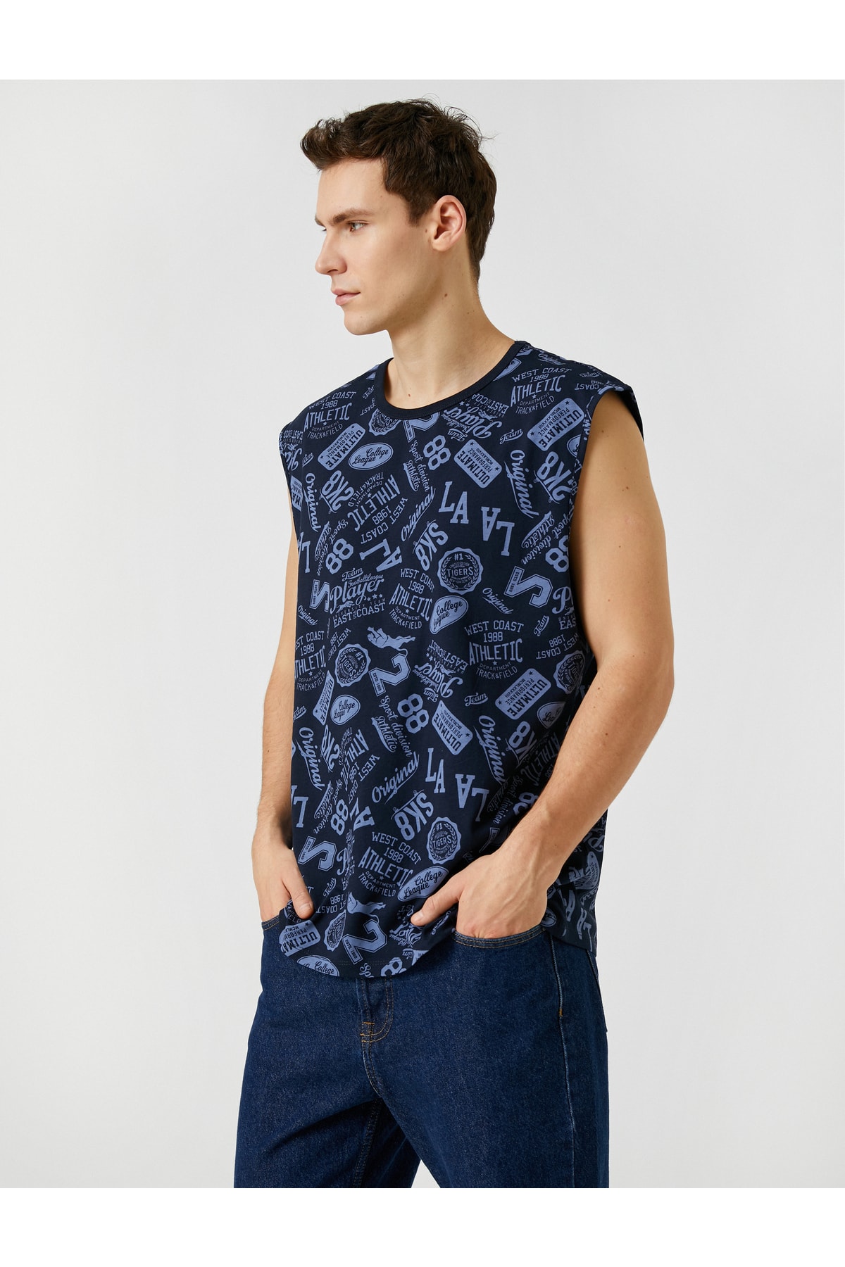 Koton College Undershirt Crew Neck Sleeveless Printed