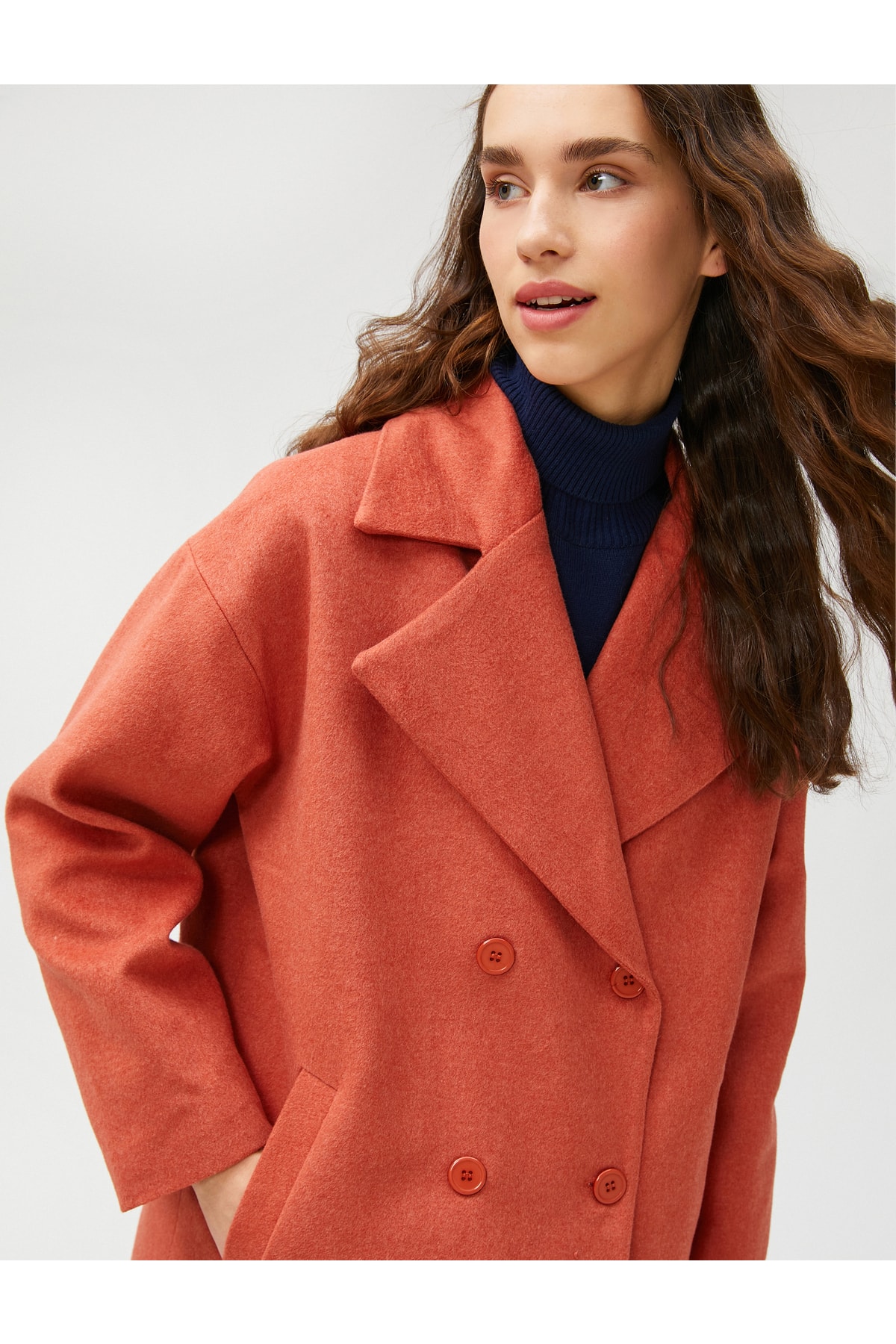 Koton Cachet Coat Double Breasted Close Button Viscose Blended