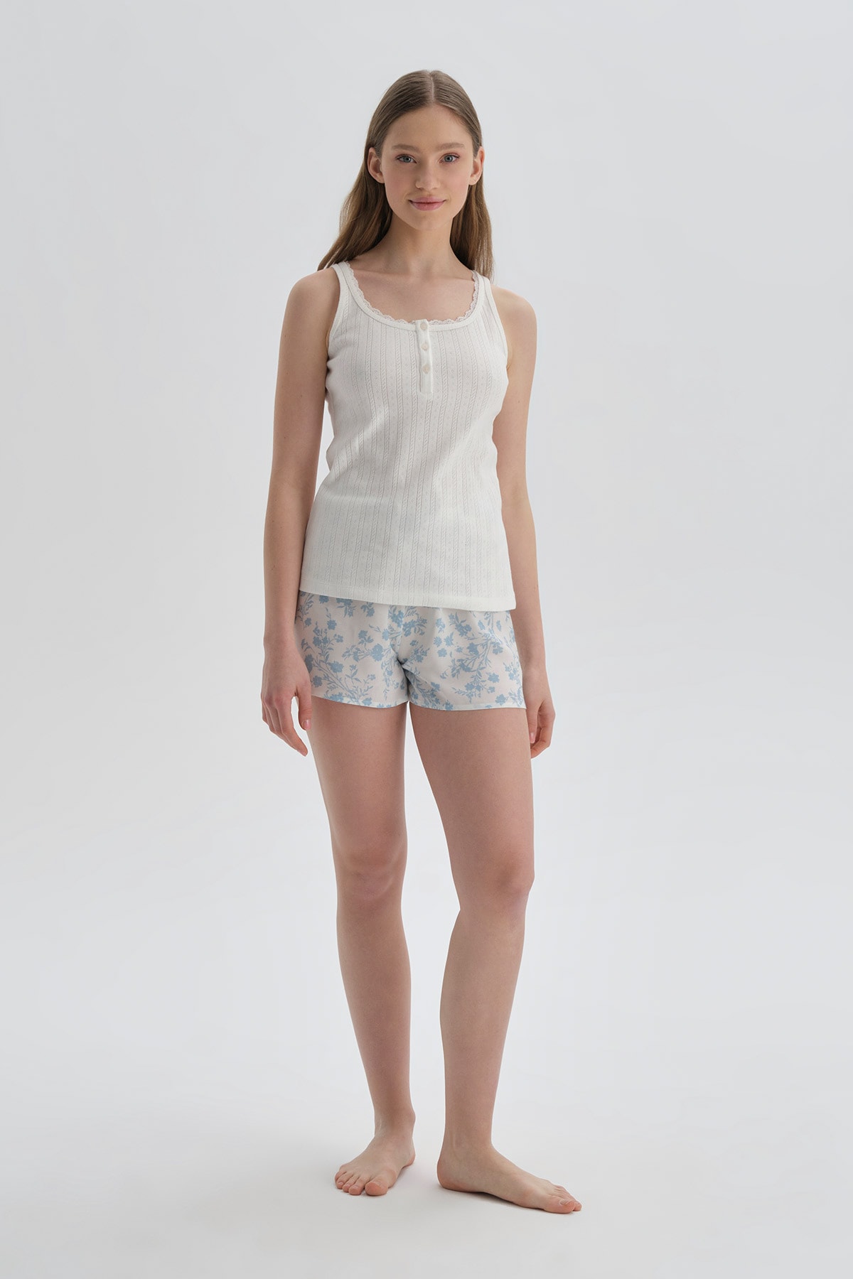 Dagi White Patterned Viscose Short Pajama Pants