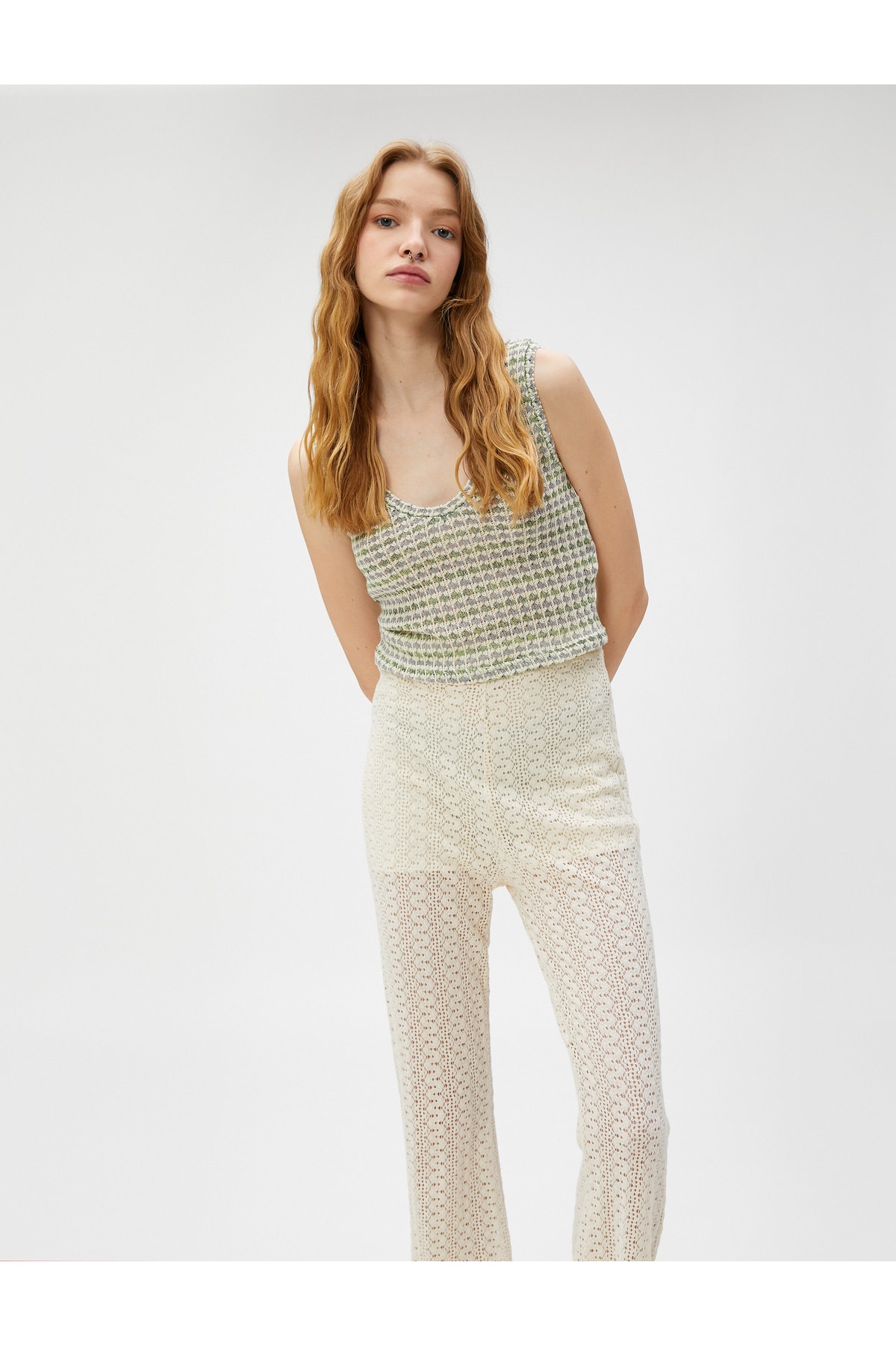 Koton Crochet Singlets V-Neck Openwork With Straps.