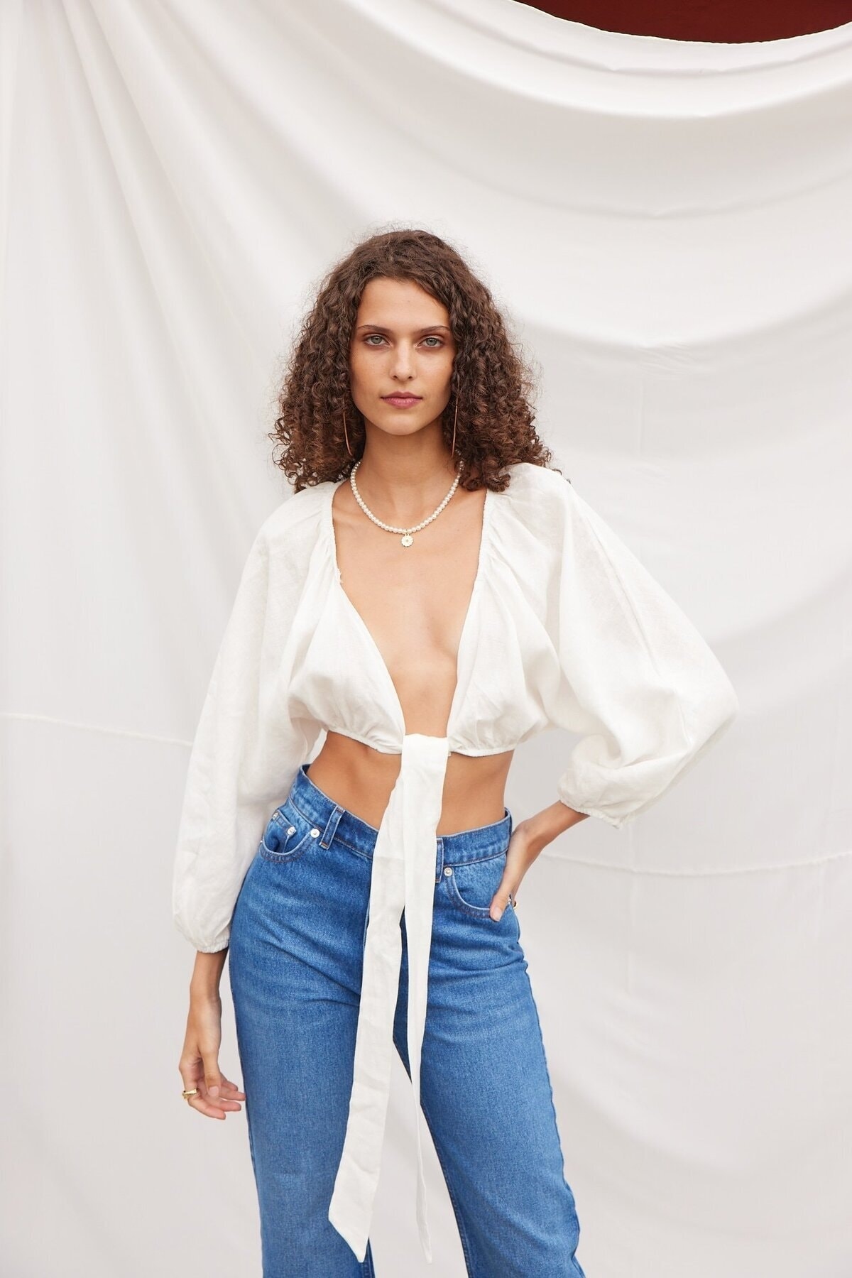 VATKALI Tie Linen Blouse Ecru