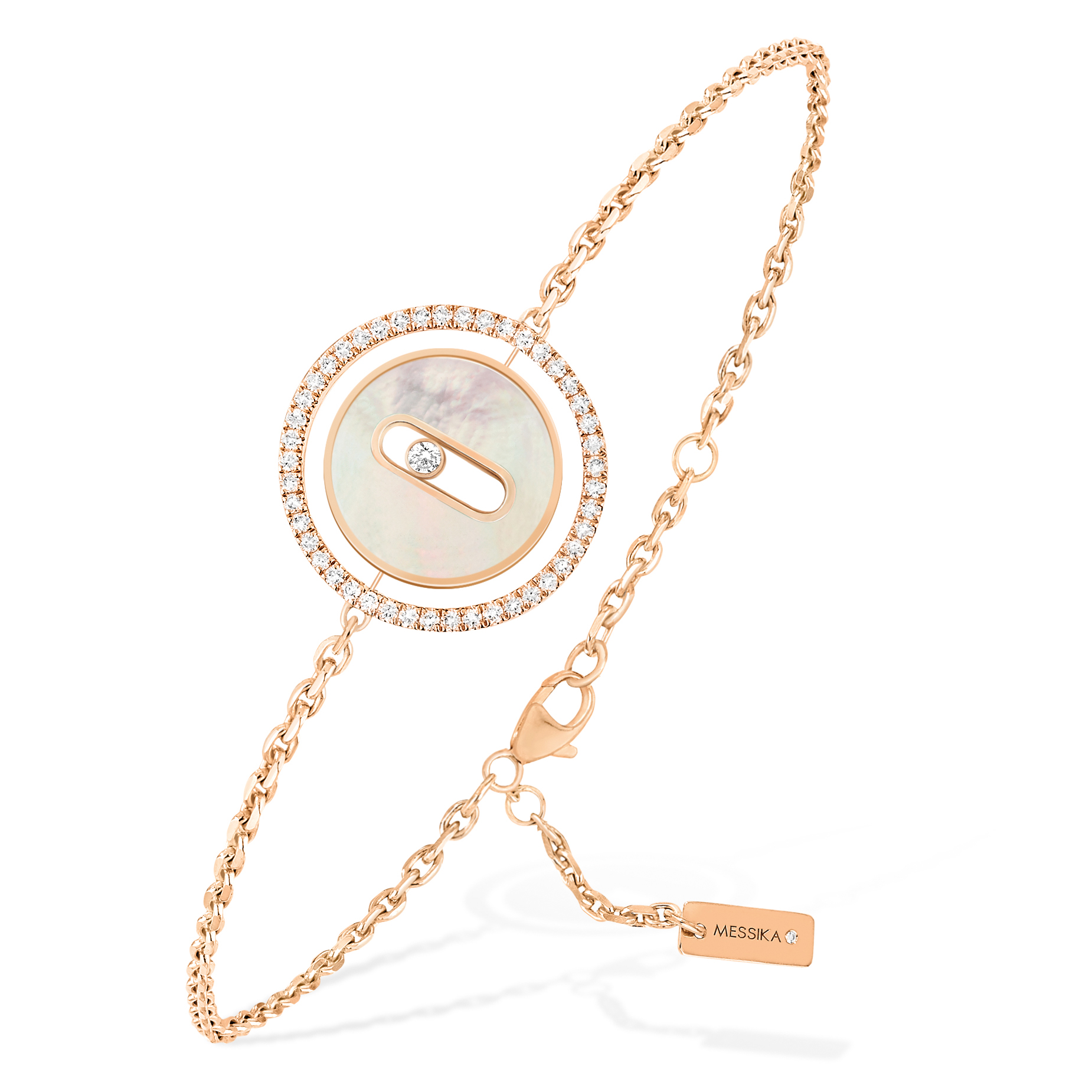 Messika Lucky Move PM White Mother of Pearl and 1/5ctw Diamond Rose Gold Bracelet