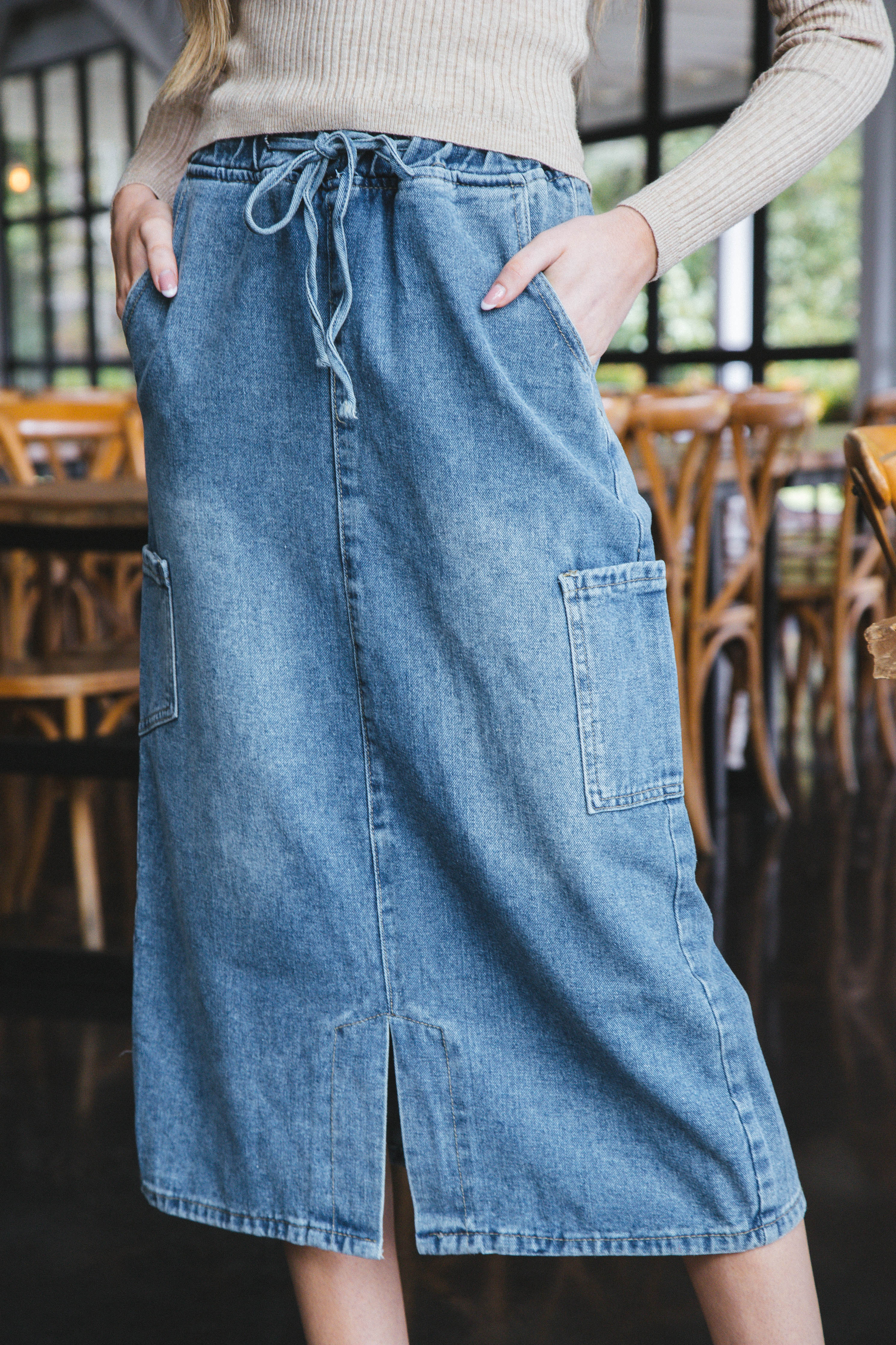 Jada Denim Midi Cargo Skirt Medium Denim
