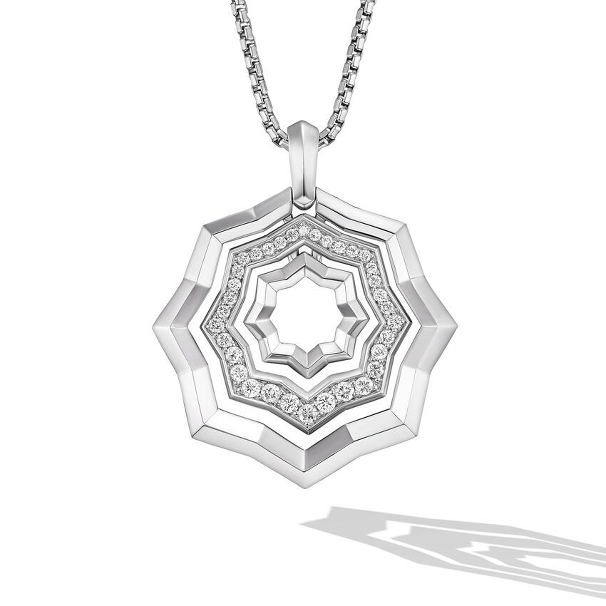 David Yurman Stax Zig Zag Pendant Necklace in Sterling Silver with Diamonds 28mm - 18 Inches