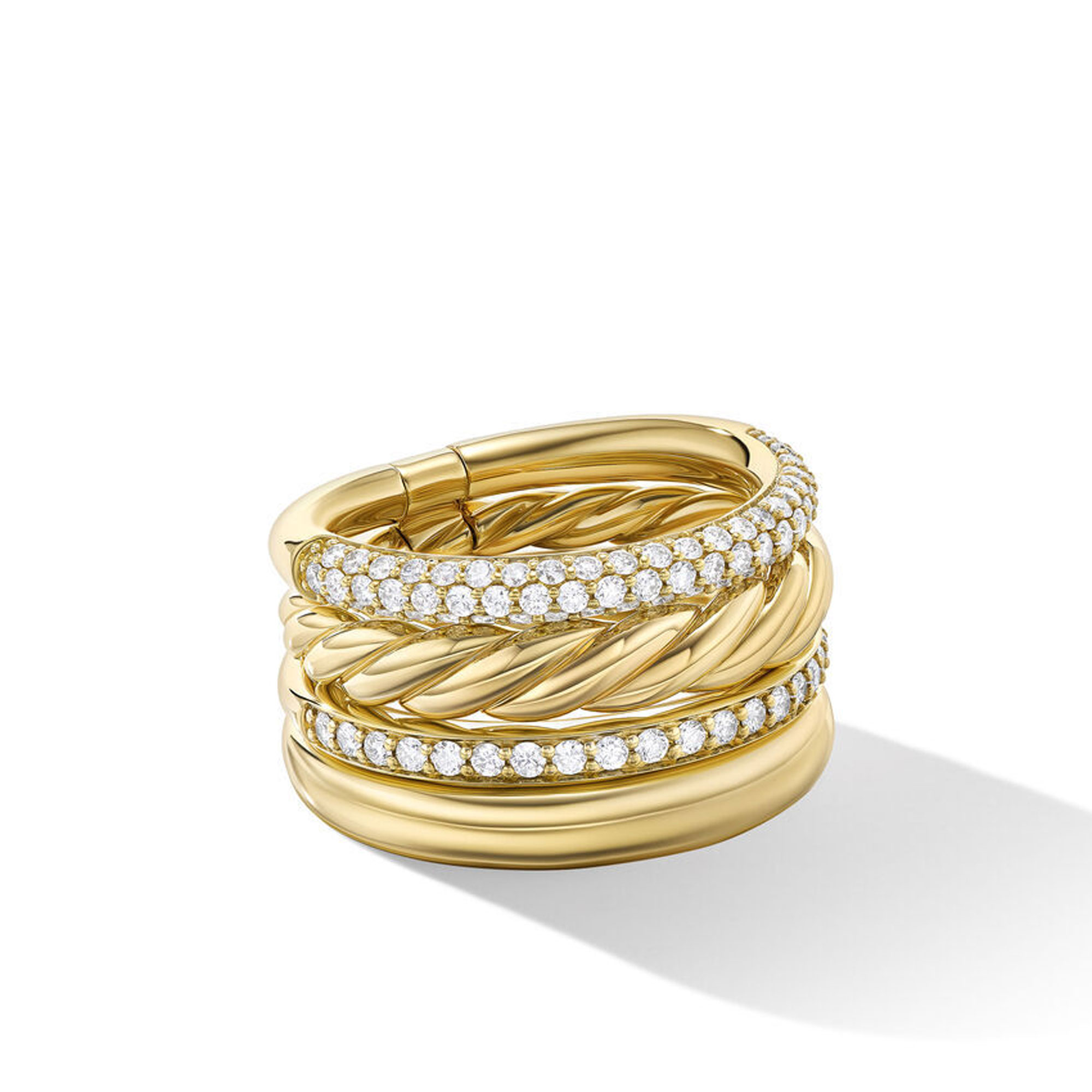 David Yurman Mercer Multi Row Ring in 18K Yellow Gold with Pave Diamonds | Size 6