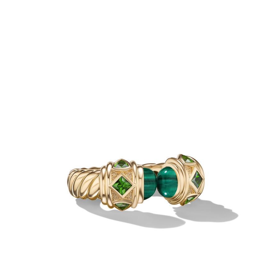 David Yurman Renaissance Color Ring in 18K Yellow Gold with Malachite and Chrome Diopside | Size 7