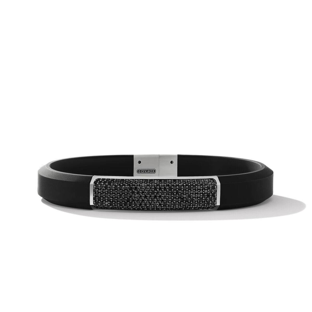 Men's David Yurman Streamline ID Black Rubber Bracelet with Pave Black Diamonds - Large