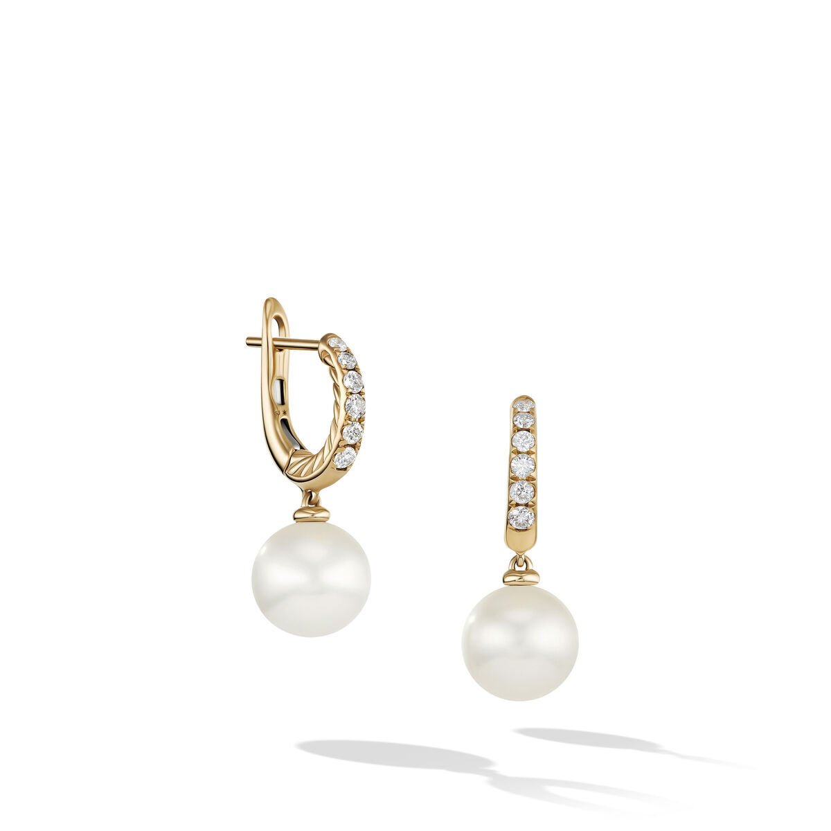 David Yurman Pearl and Pave Drop Earrings in 18K Yellow Gold with Diamonds