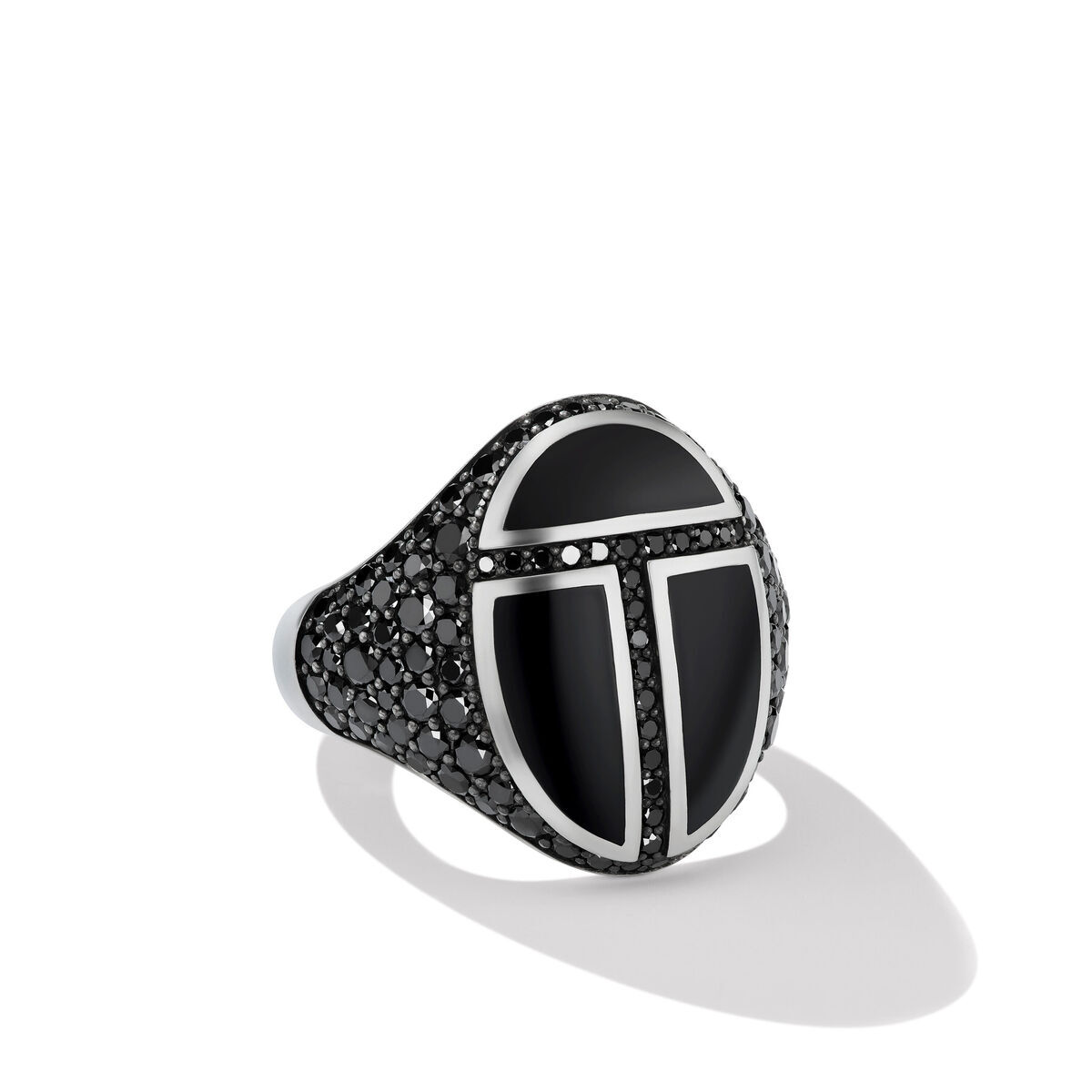 Men's David Yurman Cairo Signet Ring with Black Onyx and Pave Black Diamonds - Size 10