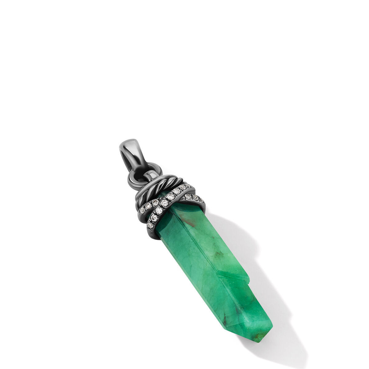 David Yurman Wrapped Emerald Crystal Amulet with Blackened Silver and Pave Diamonds