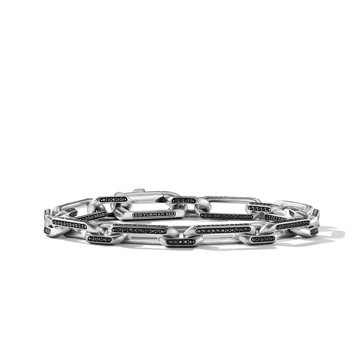 Men's David Yurman Elongated Open Link Chain Bracelet with Pave Black Diamonds - Medium