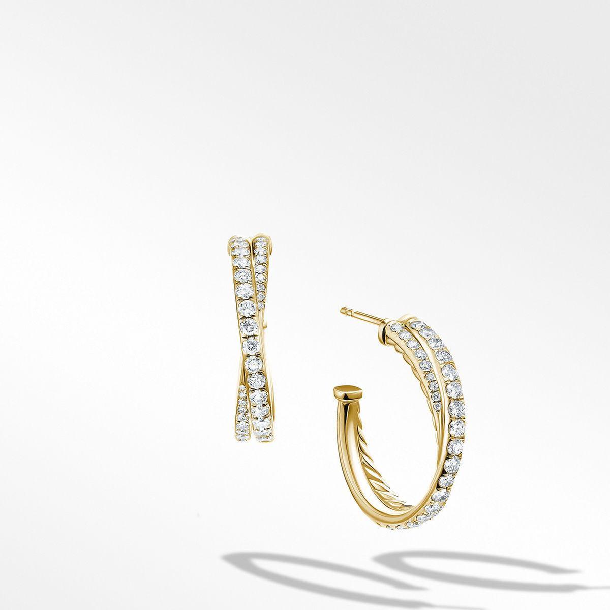 David Yurman Pave Crossover Hoop Earrings in 18K Yellow Gold with Diamonds