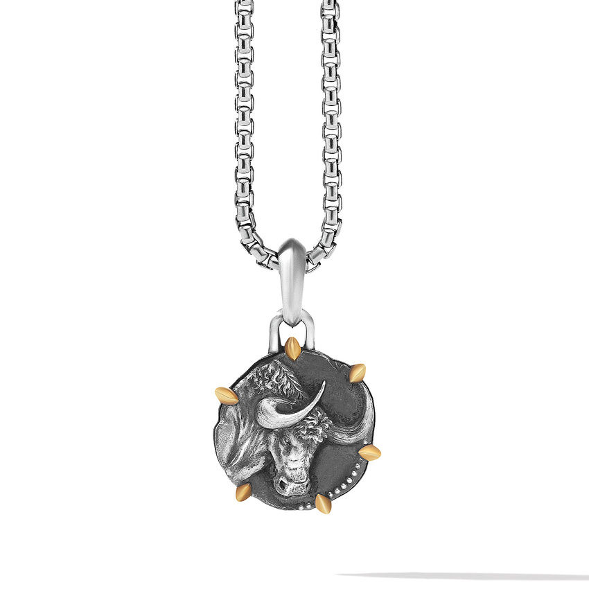 Men's David Yurman Taurus Amulet in Sterling Silver with 18K Yellow Gold