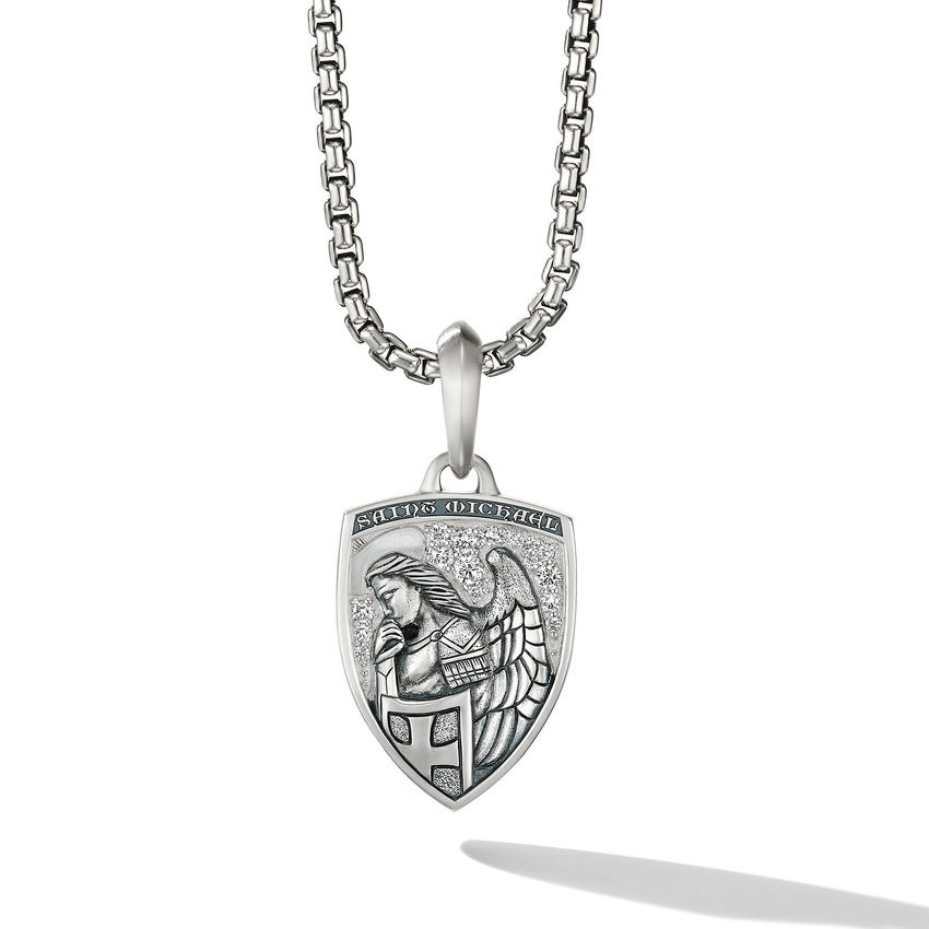 Men's David Yurman St. Michael Amulet in Sterling Silver with Diamonds