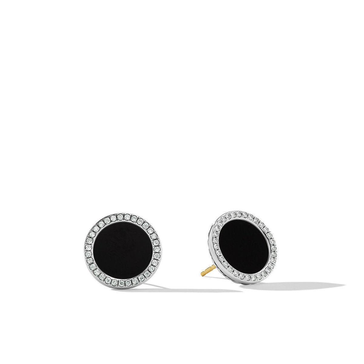 David Yurman DY Elements Button Earrings with Black Onyx and Pave Diamonds