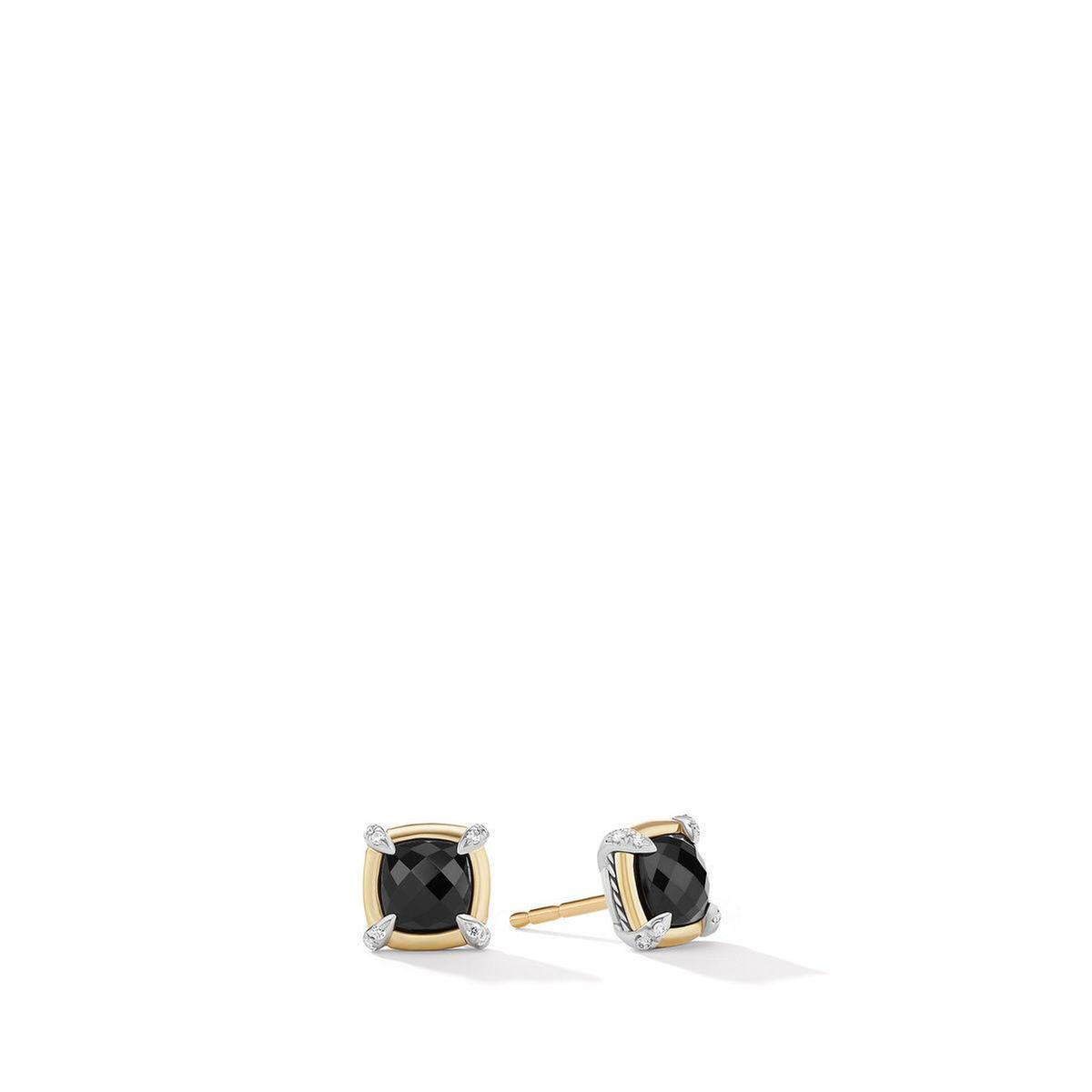 David Yurman Petite Chatelaine Stud Earrings with Black Onyx, 18K Yellow Gold Bezel and Pave Diamonds