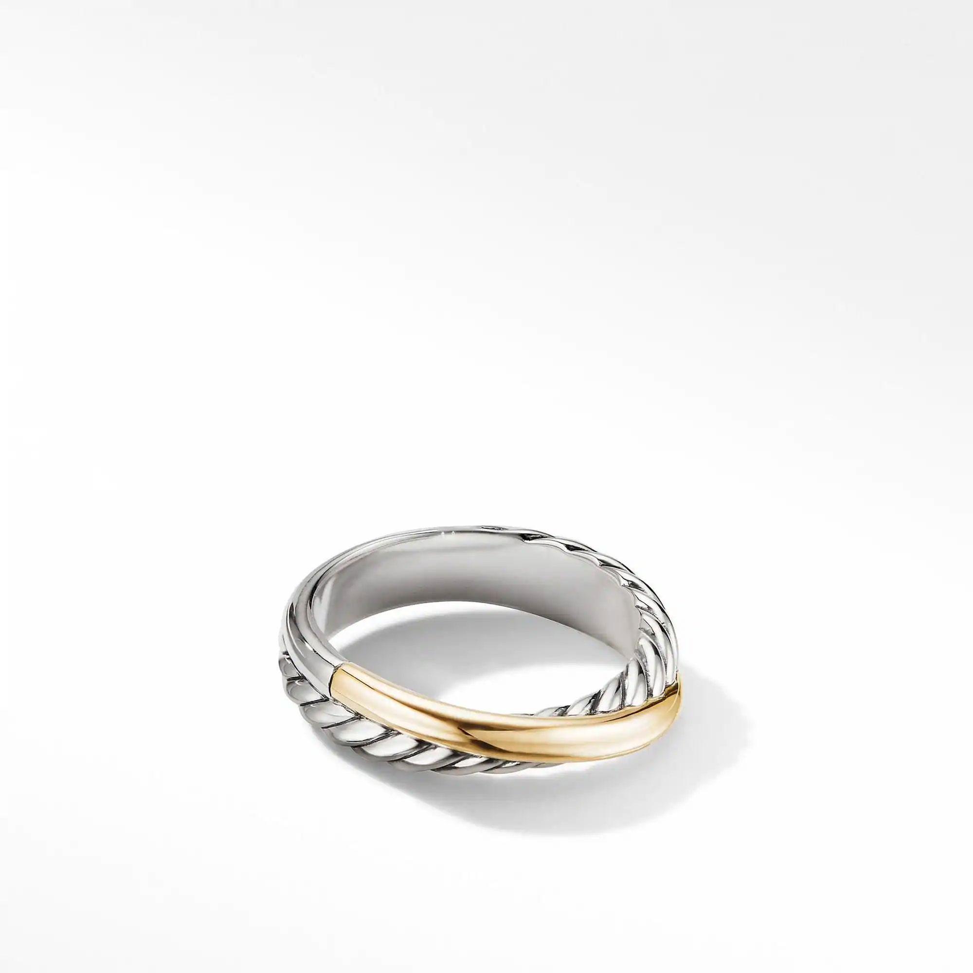David Yurman Crossover Band Ring in Sterling Silver with 18K Yellow Gold, 5.3mm | Size 9.5