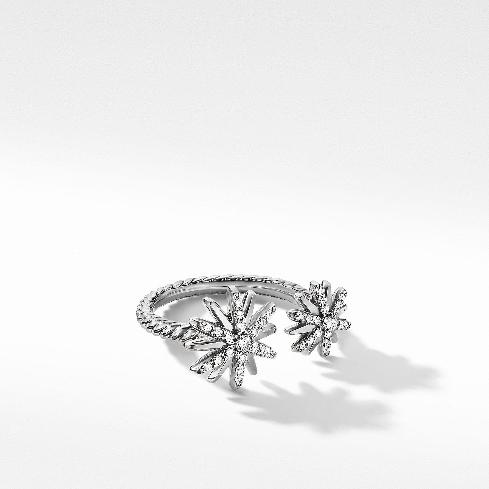 David Yurman Starburst Bypass Ring with Pave Diamonds - Size 6