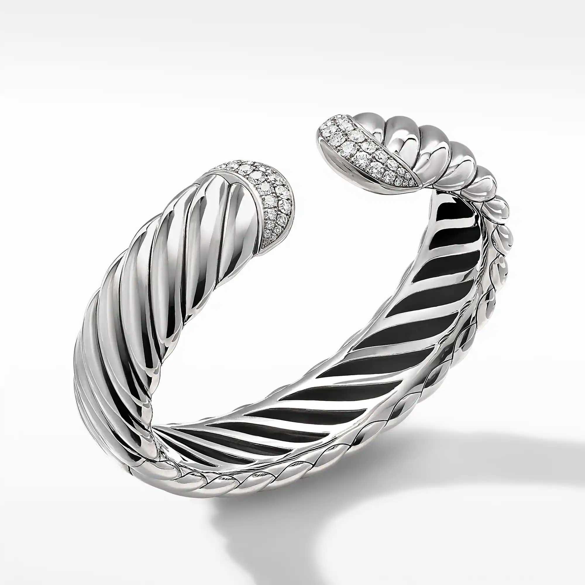 David Yurman Sculpted Cable Cuff Bracelet with Pave Diamonds, 17mm - Large