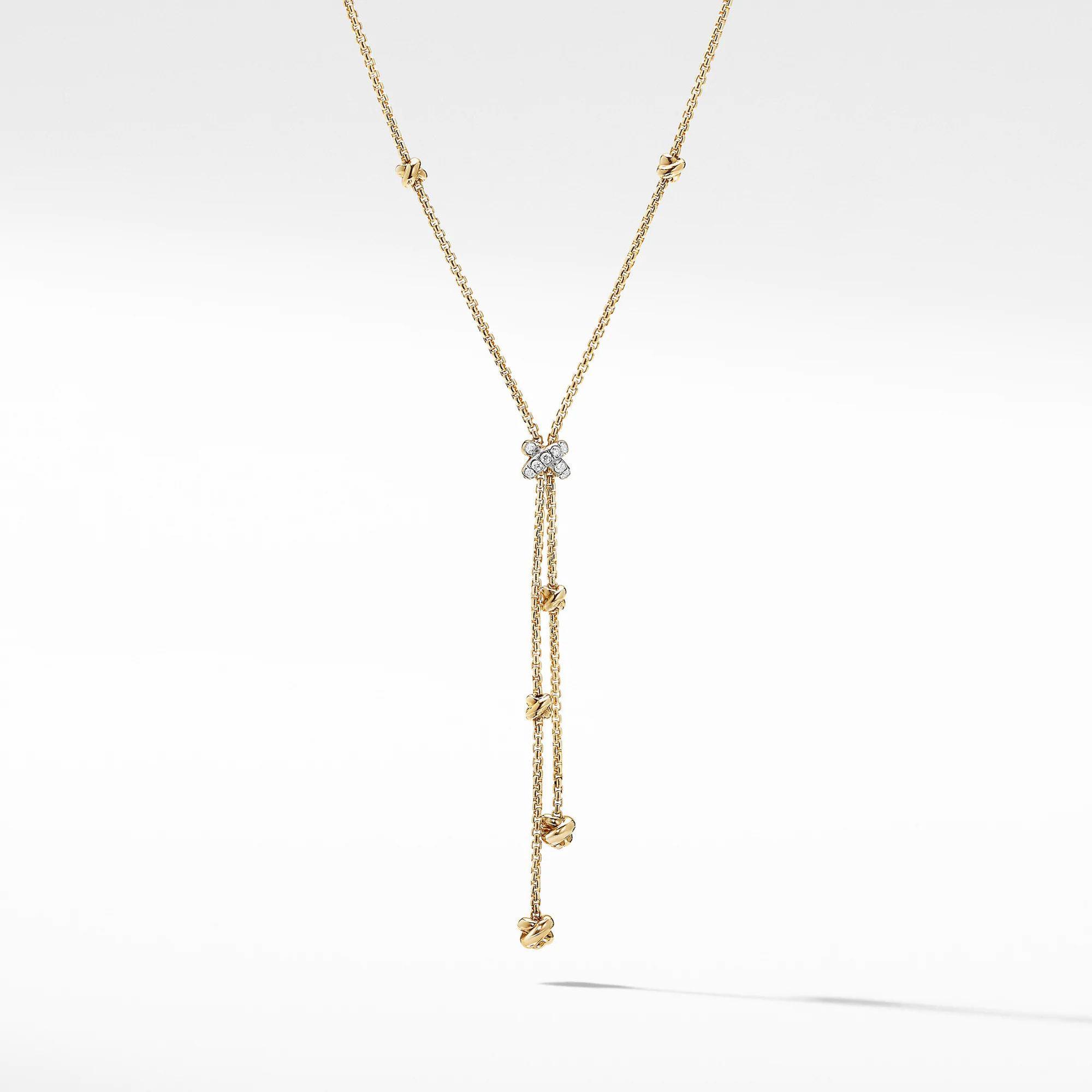 David Yurman Petite Helena Y Necklace in 18k Yellow Gold with Diamonds