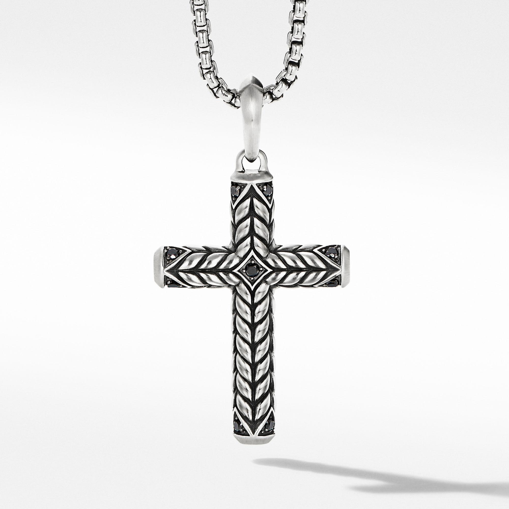 Men's David Yurman Chevron Sculpted Cross with Pave Black Diamonds