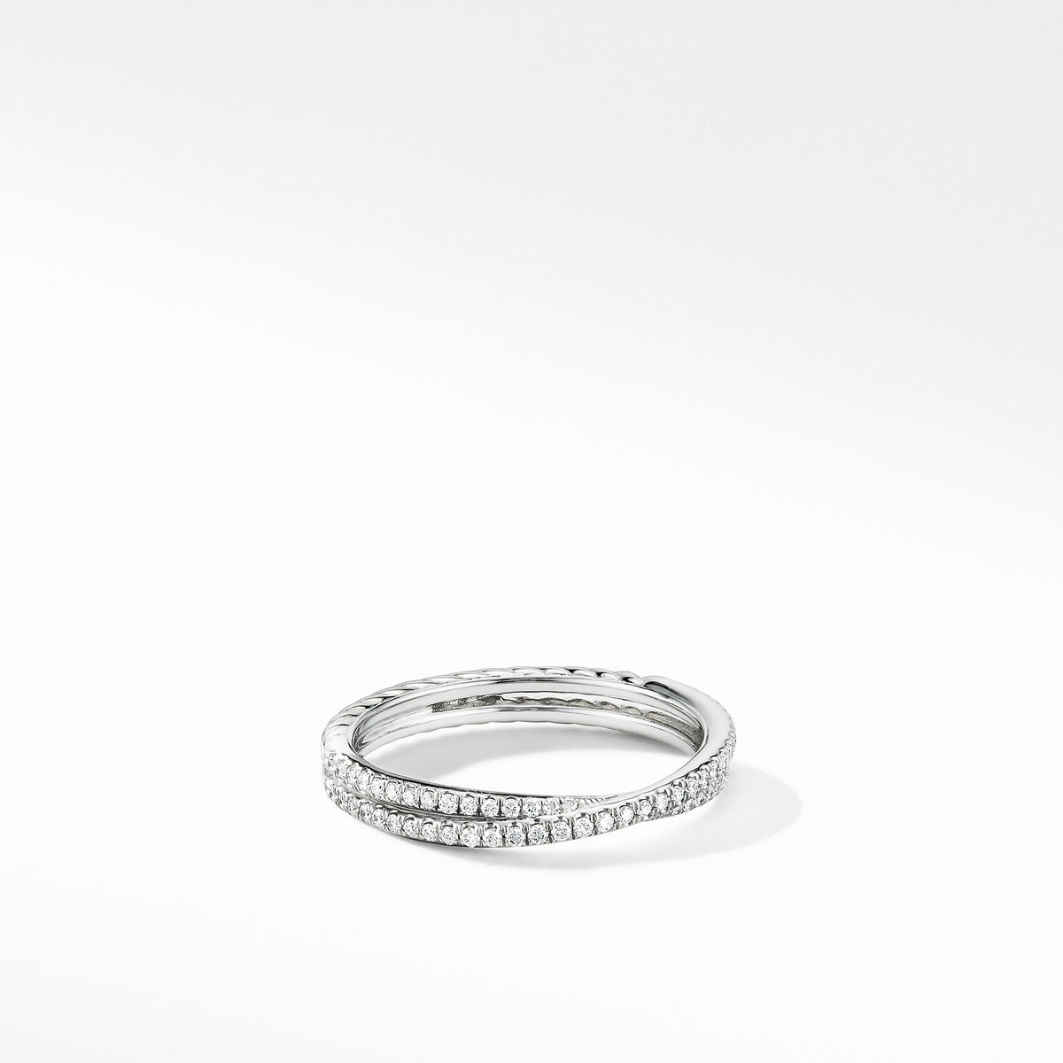 David Yurman DY Crossover Micro Pave Band Ring in Platinum with Diamonds - Size 7