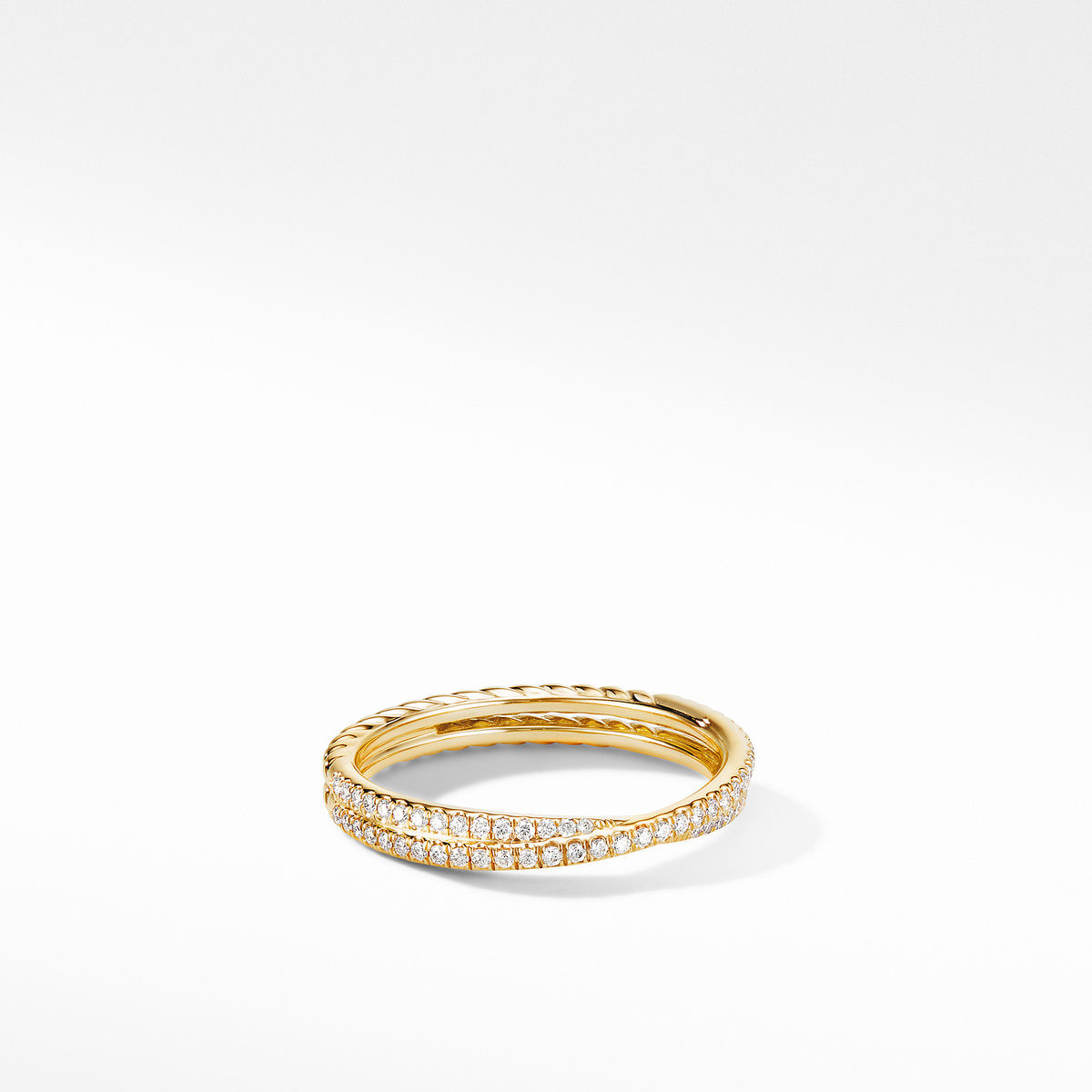David Yurman DY Crossover Micro Pave Band Ring in 18K Yellow Gold with Diamonds - Size 6.5