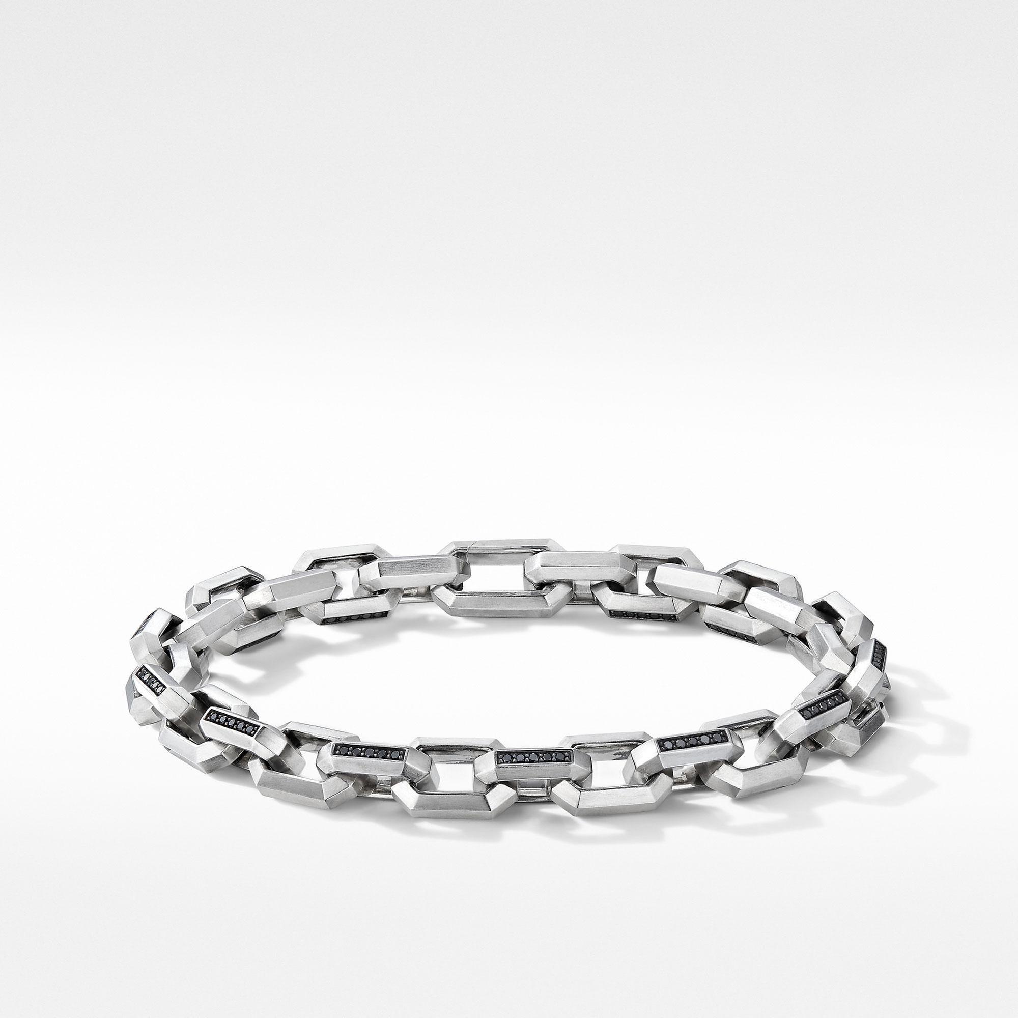Men's David Yurman Streamline Collection Heirloom Chain Link Bracelet with Pave Black Diamonds, 8mm - Medium