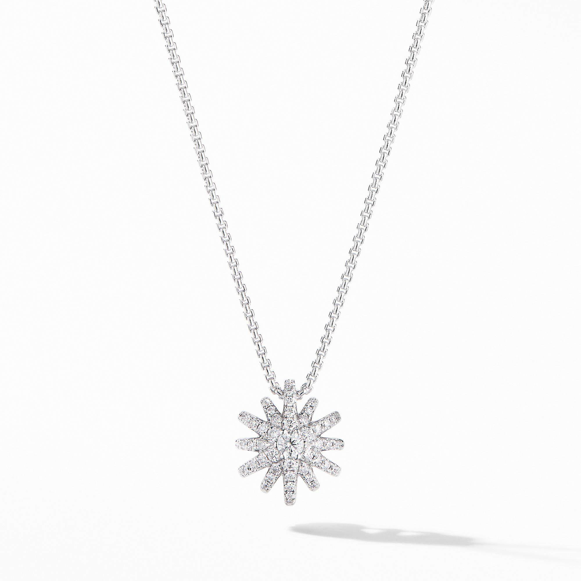 David Yurman Starburst Pendant Necklace in 18k White Gold with Pave Diamonds