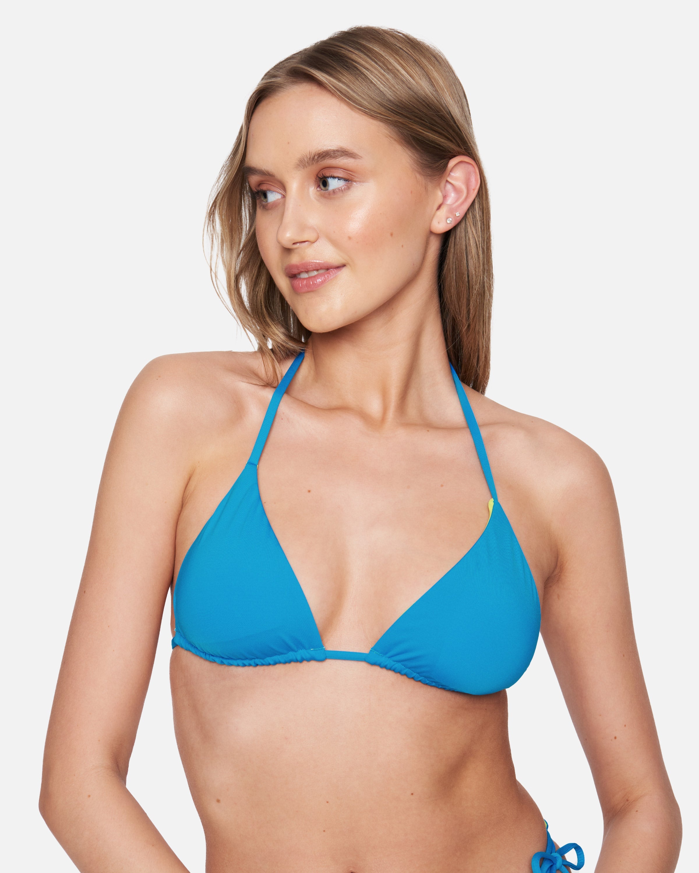 Women's Solid Reversible Basic Tri Top in Blue Beat/neon Lime, Size XS