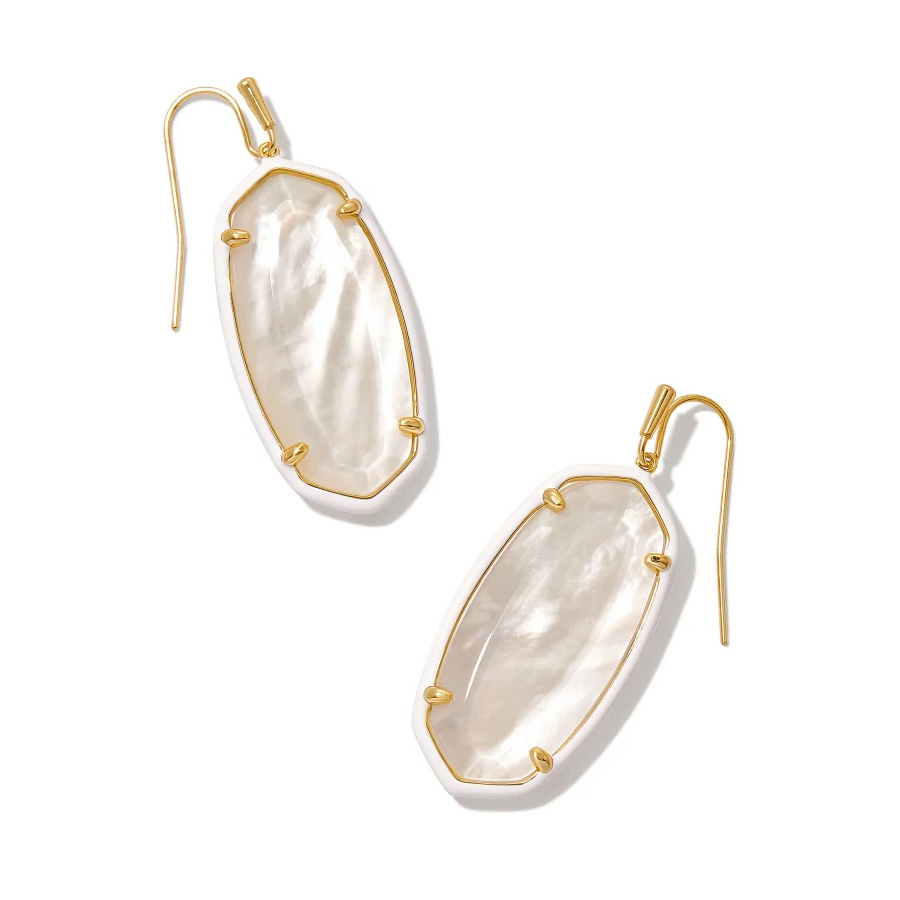 Kendra Scott Elle Enamel Framed Drop Earrings in Ivory Mother-of-Pearl Mix