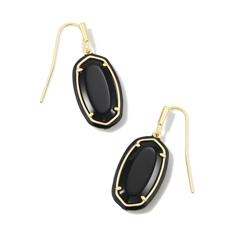 Kendra Scott Dani Enamel Framed Drop Earrings in Black Agate