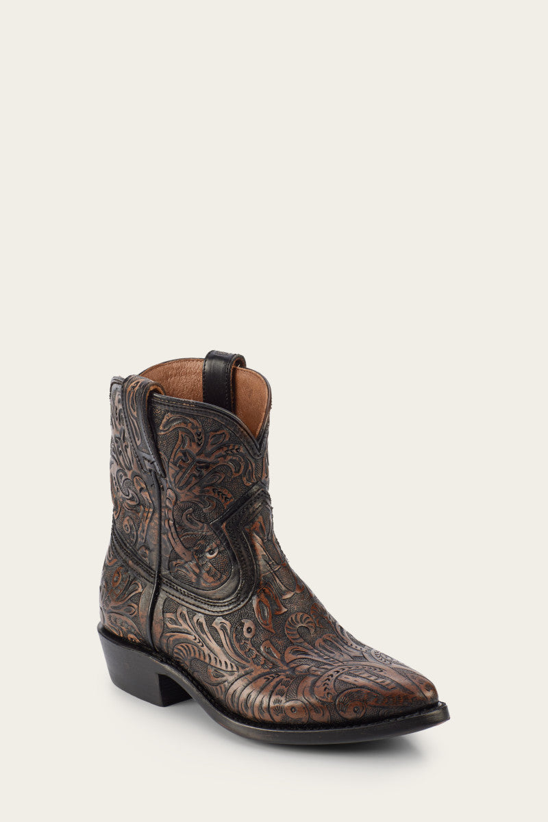 FRYE Billy Short Tooled Western Boots in Black - Size 11