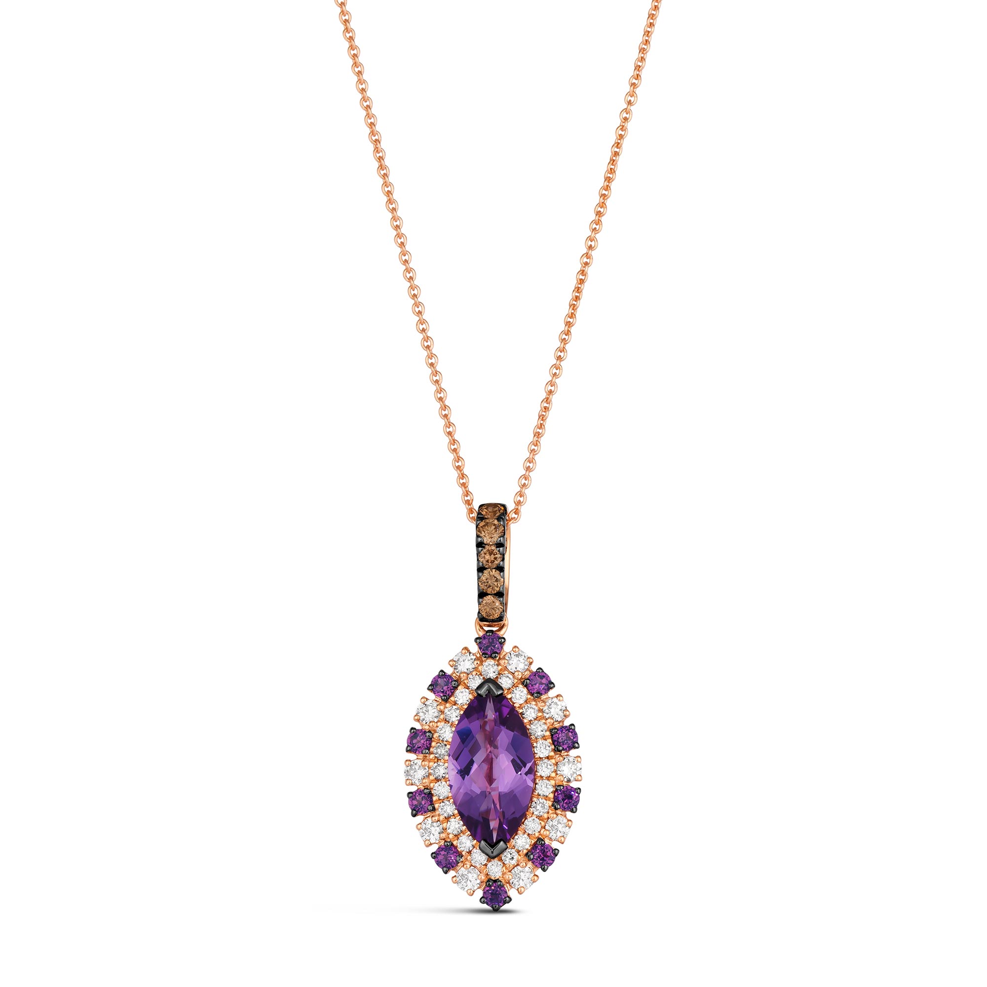 Le Vian(R) Grape Amethyst(tm) Raspberry Rhodolite(R) 1/2ctw Nude Diamonds(tm) and Chocolate Diamonds(R) 14k Strawberry Gold(R) Halo Pendant Necklace