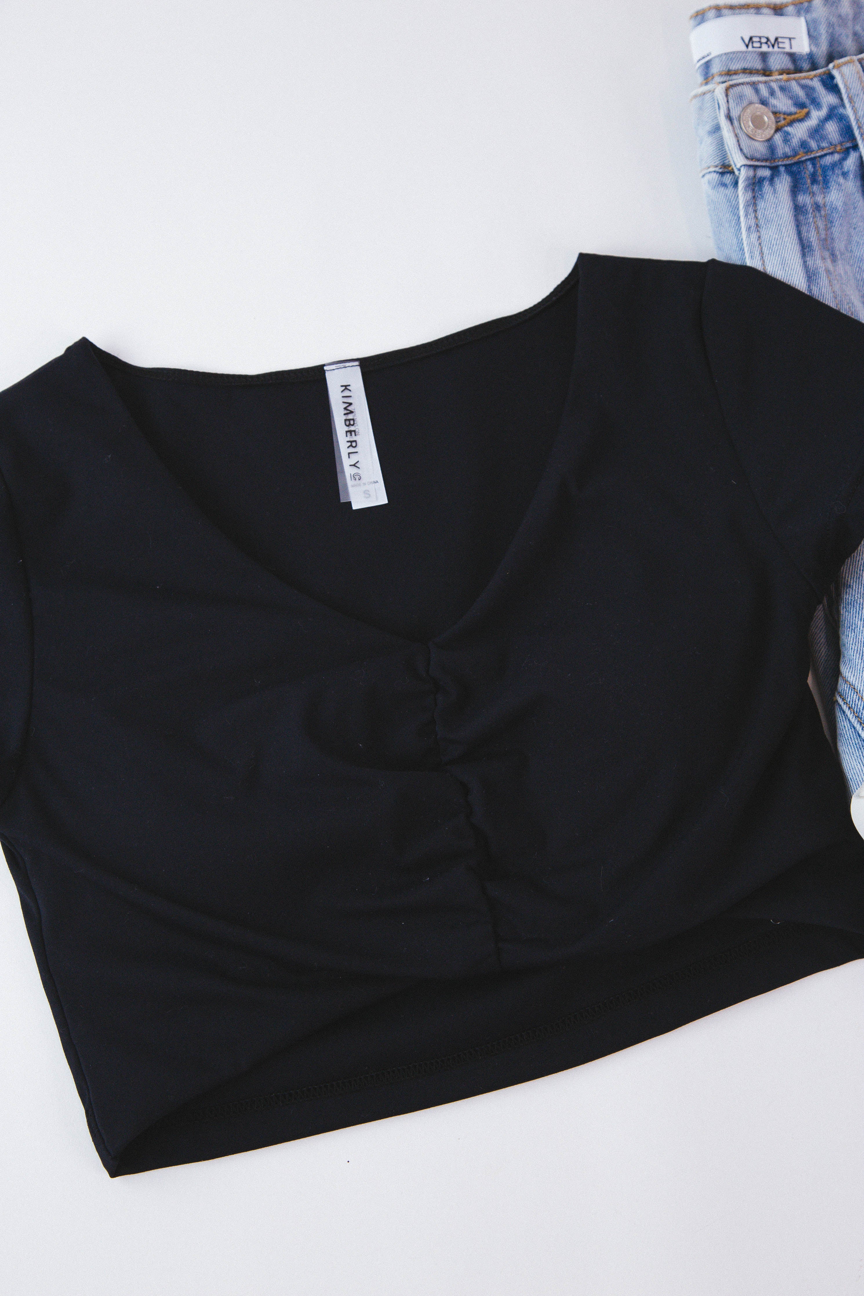 Juniper Ruched Front Crop Top Black