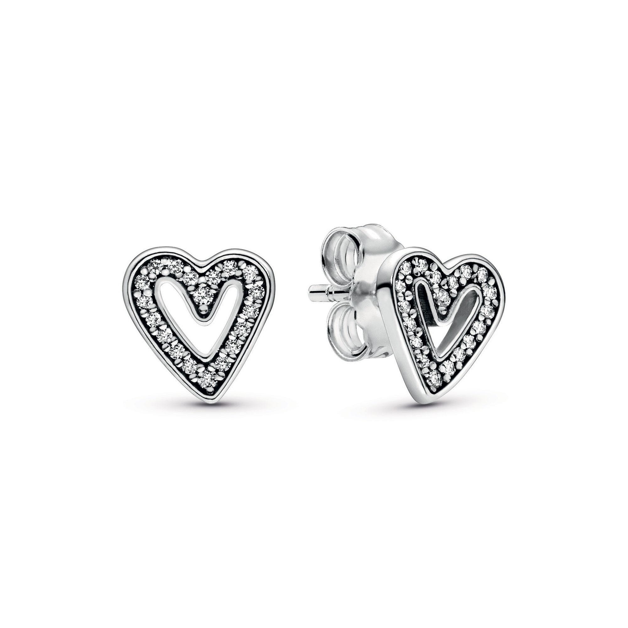 Pandora Sparkling Freehand Heart Stud Earrings