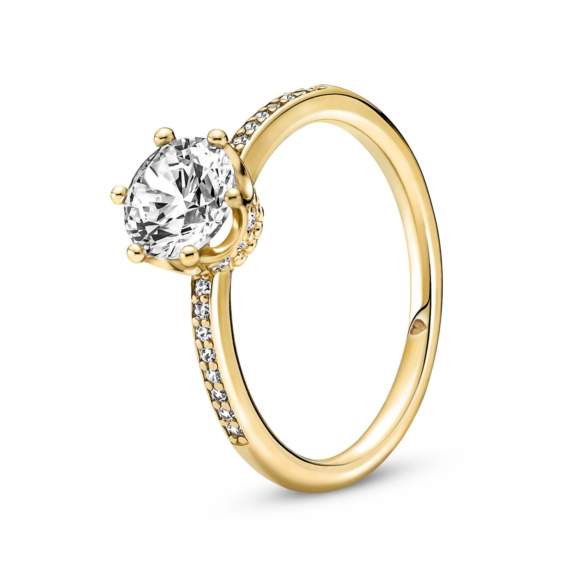 Pandora Clear Sparkling Crown Solitaire Ring, Gold-Plated - Size 4.5