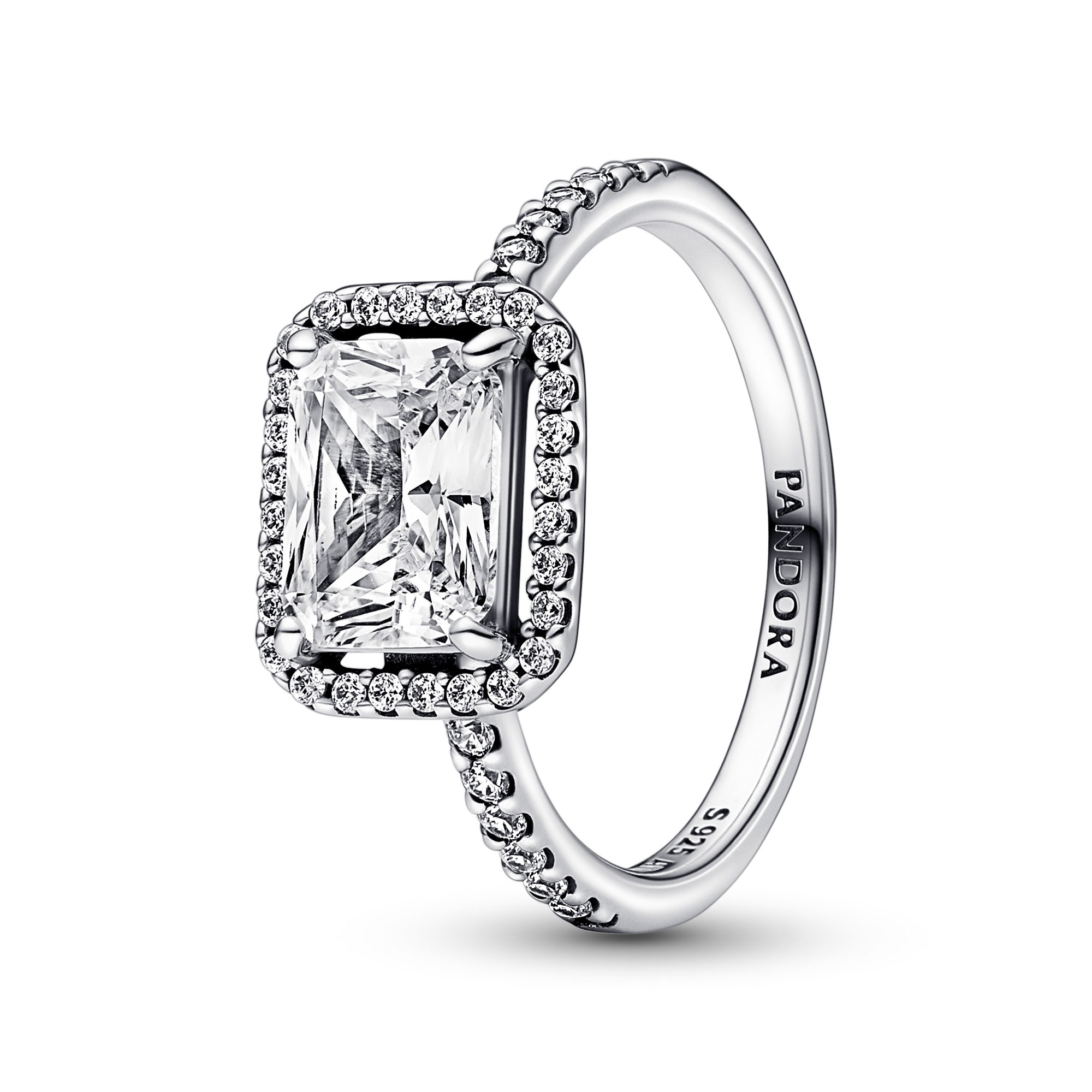 Pandora Rectangular Sparkling Halo Ring - Size 7