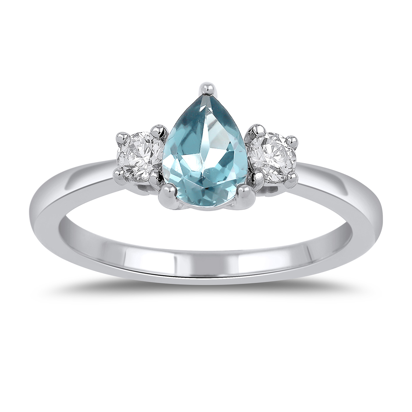 Pear Swiss Blue Topaz and 1/4ctw Lab Grown Diamond White Gold Ring - Size 5