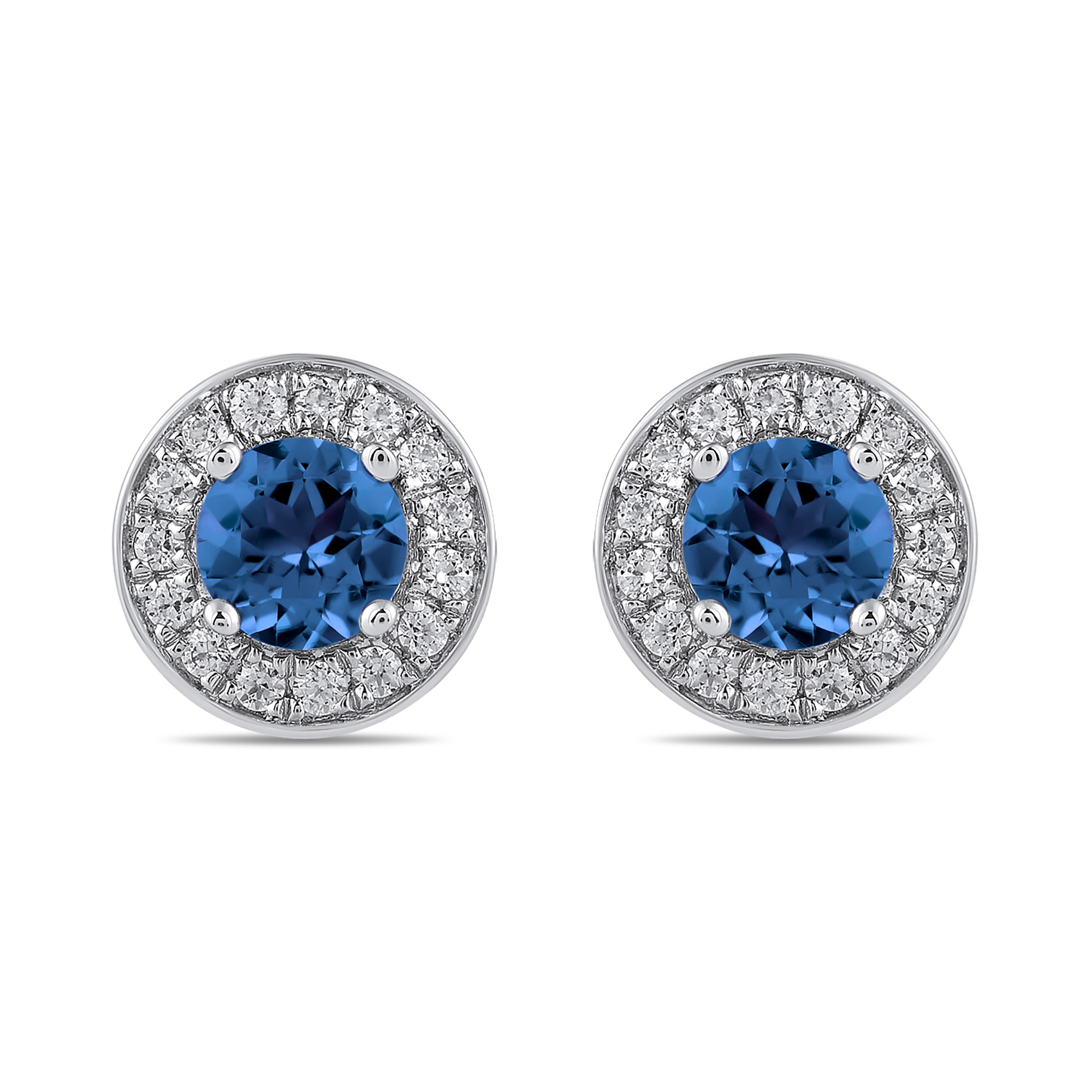Round Blue Sapphire and 3/8ctw Lab Grown Diamond White Gold Halo Stud Earrings