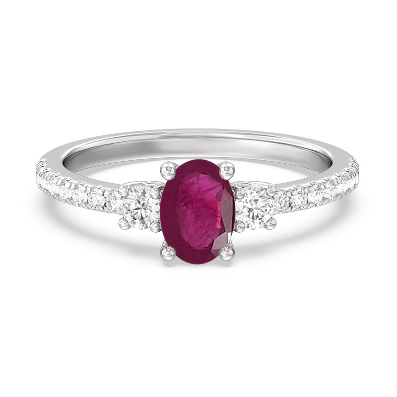 Oval Ruby and 1/3ctw Lab Grown Diamond White Gold Ring - Size 9