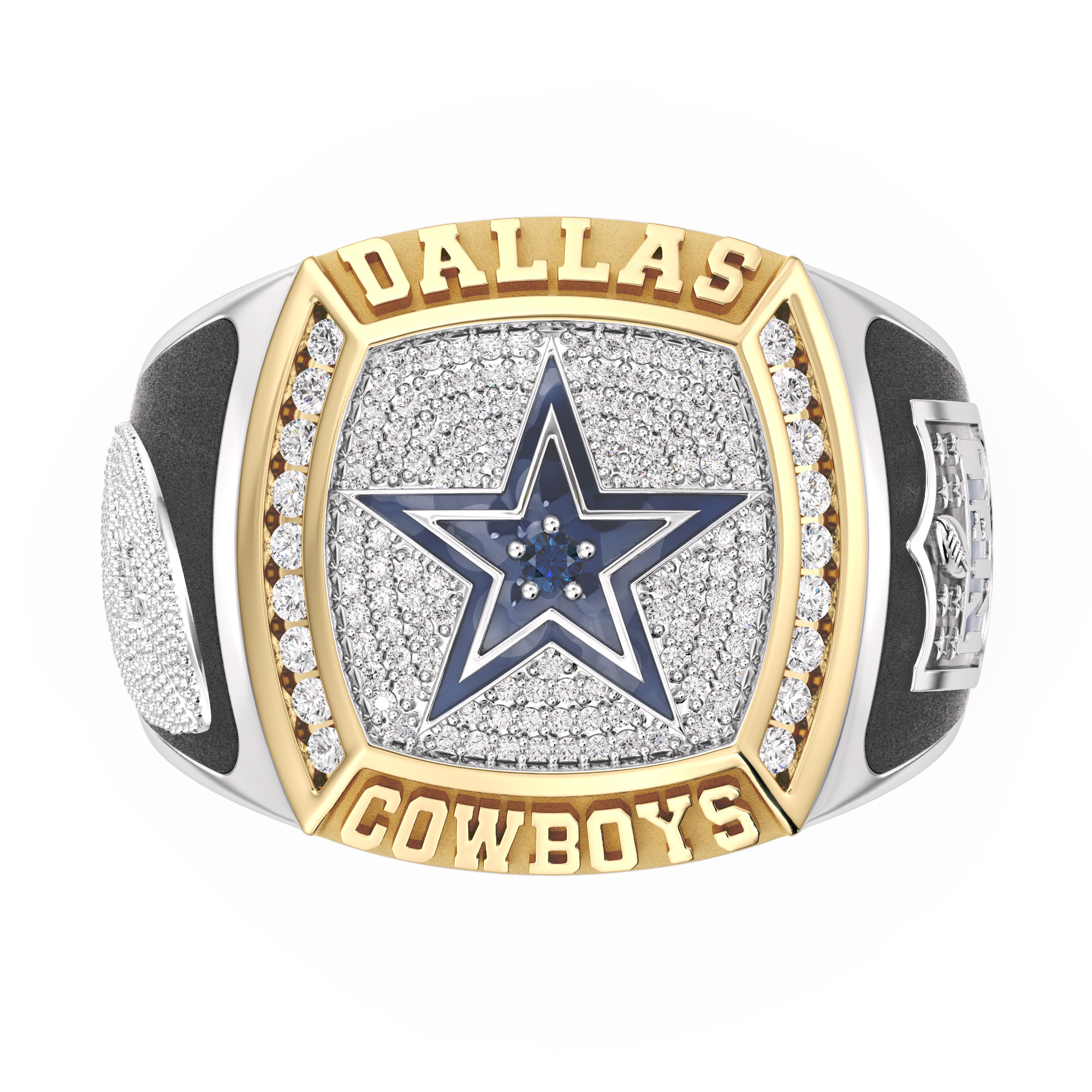 NFL TrueFans Dallas Cowboys 1/2ctw Diamond and Created Blue Sapphire Two-Tone Yellow Gold and Sterling Silver Ring - Size 9