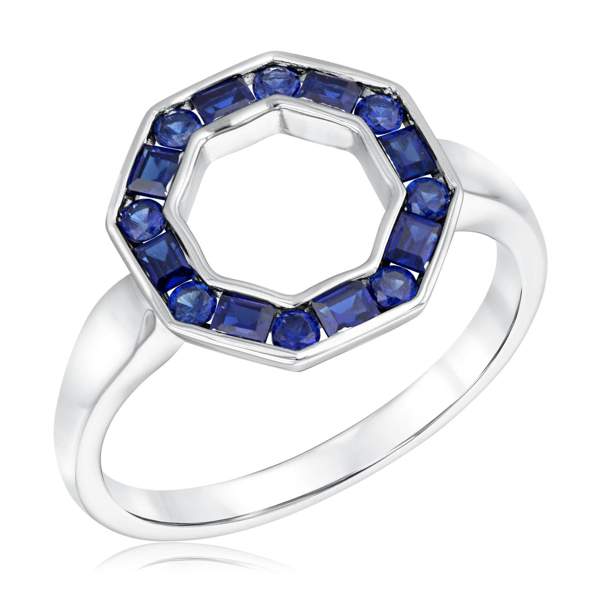 Created Blue Sapphire Sterling Silver Octagon Ring
