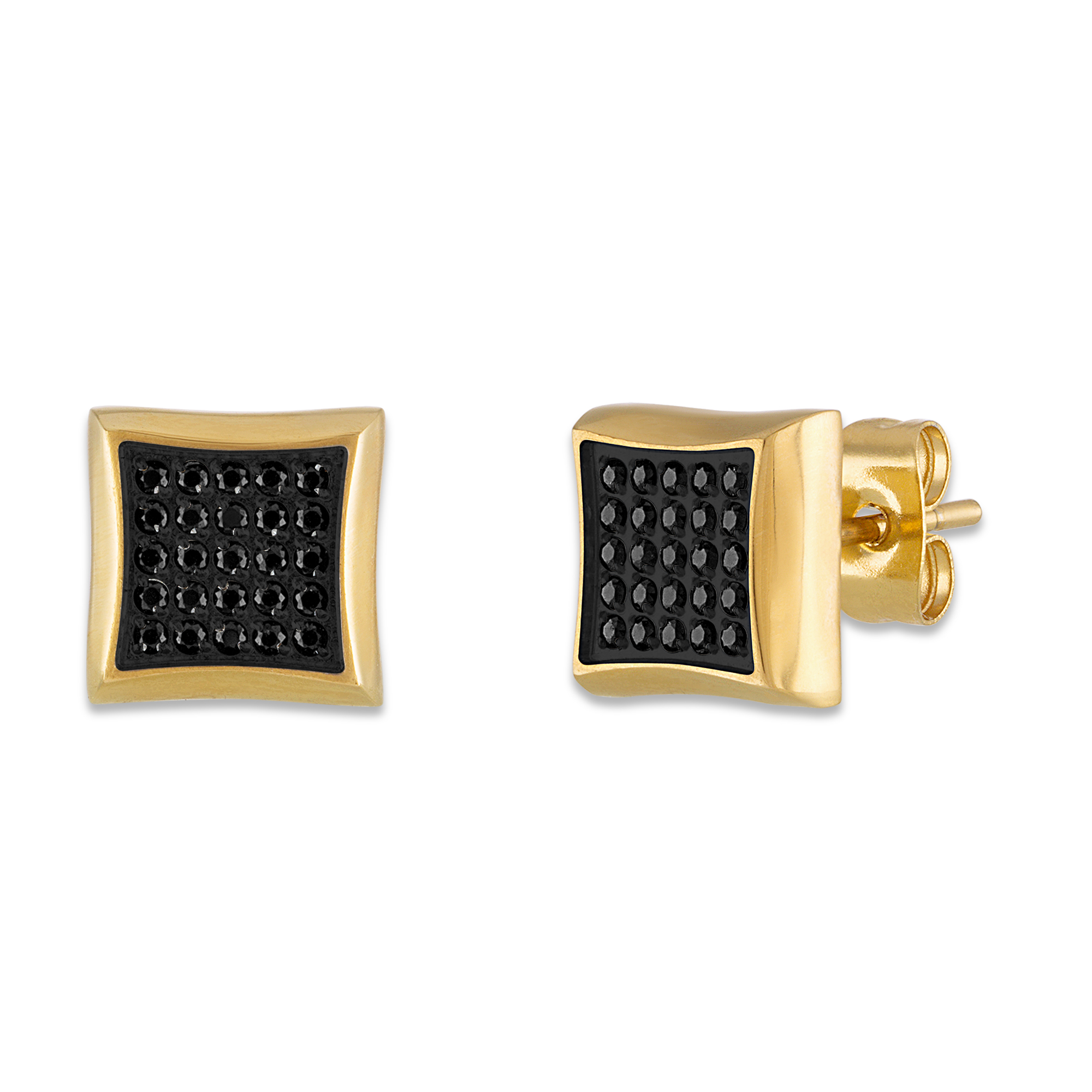 1/4ctw Treated Black Diamond Square Gold Ion-Plated Stud Earrings | Men's