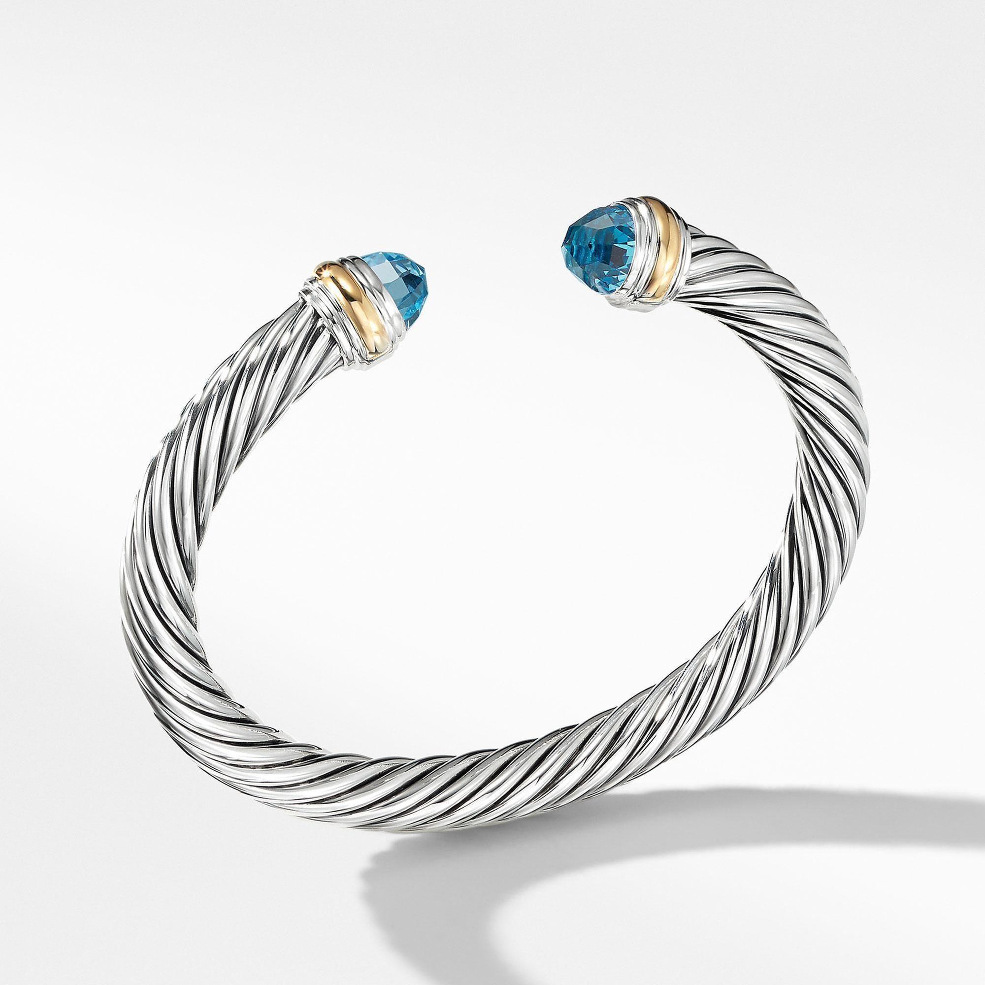 David Yurman Cable Classic Collection Bracelet with Blue Topaz and 14k Yellow Gold - Small