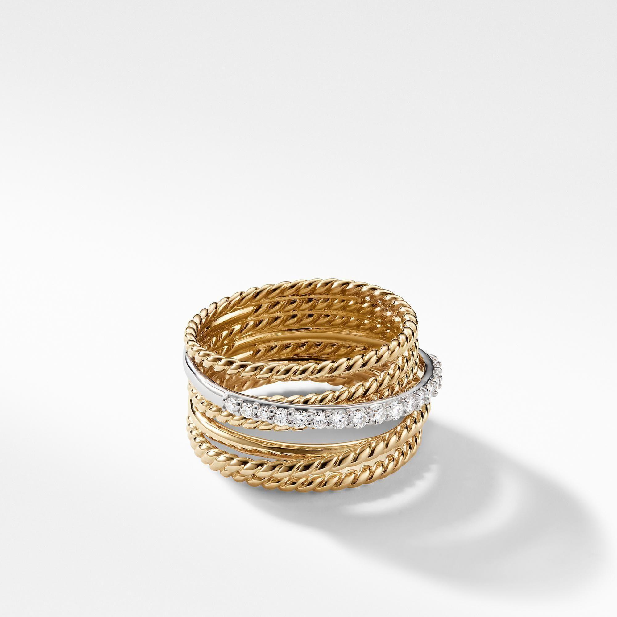 David Yurman Crossover Collection Wide Ring with Diamonds in 18K Gold - Size 8