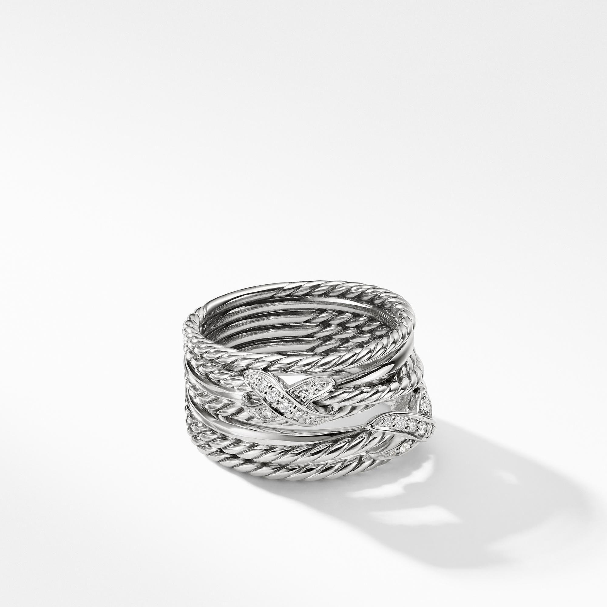 David Yurman Double X Crossover Ring with Diamonds - Size 7