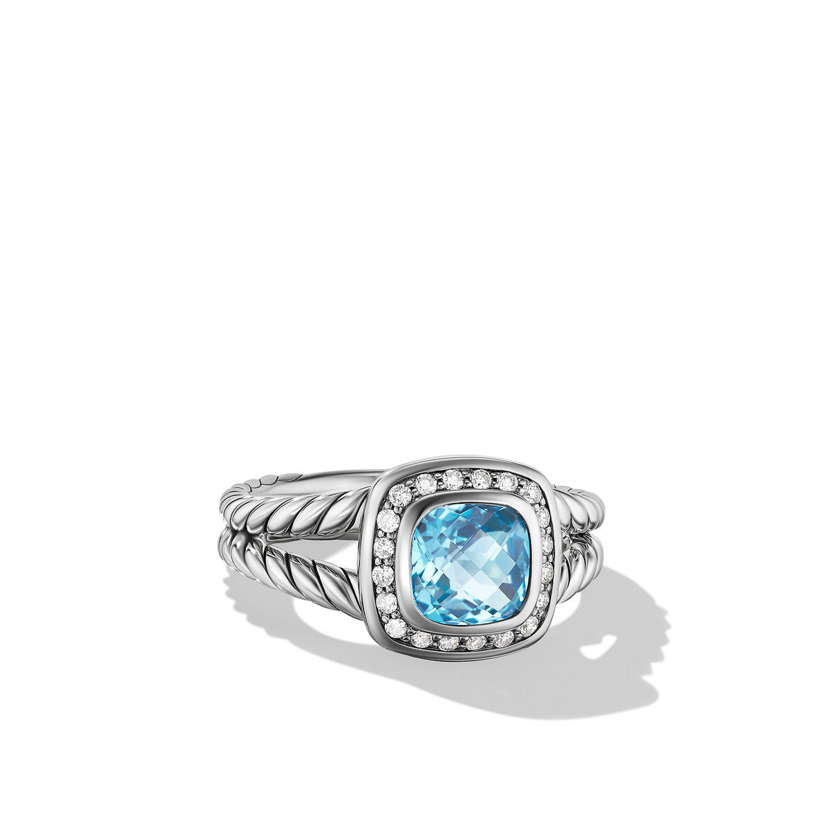 David Yurman Petite Albion Ring with Blue Topaz and Diamonds - Size 8.5