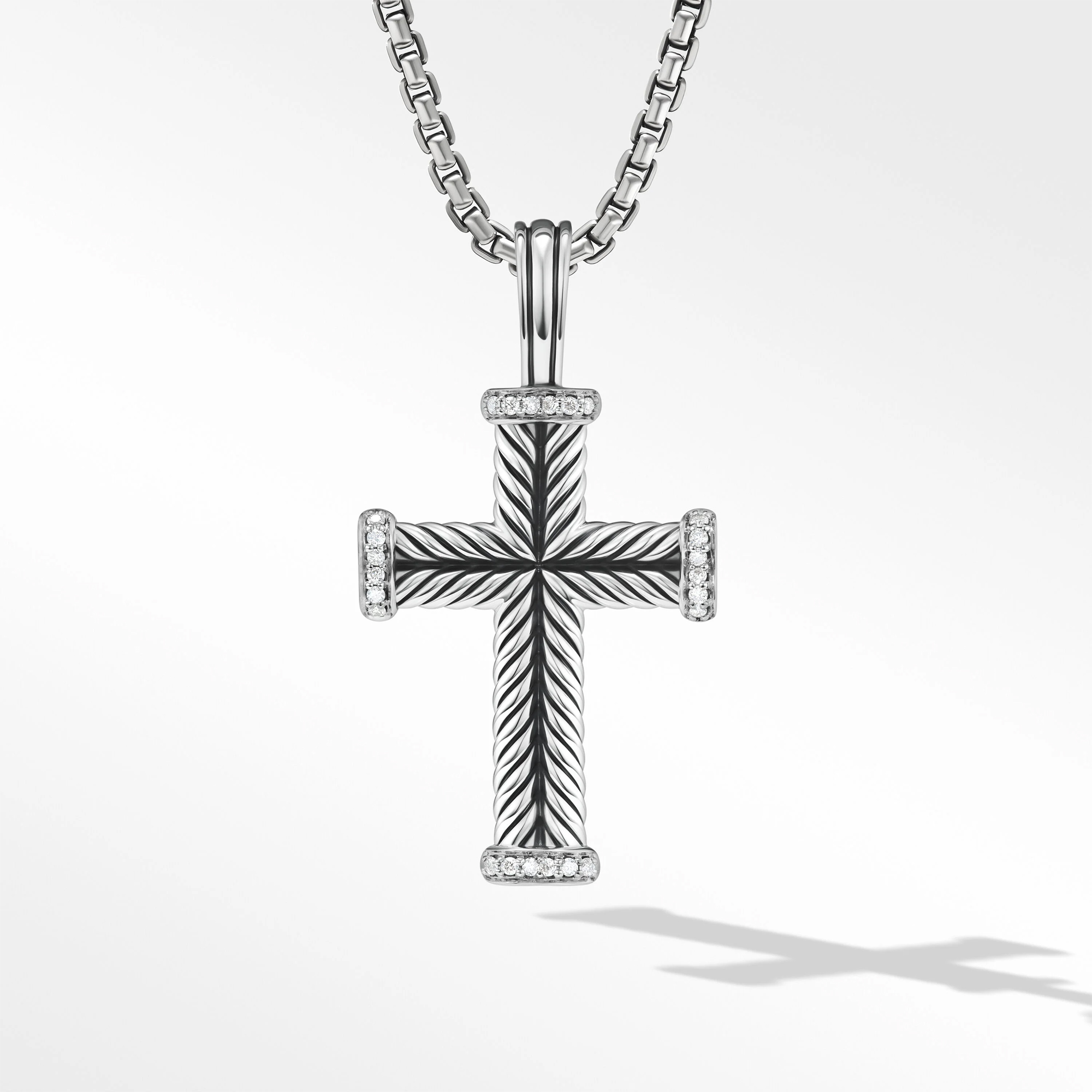 Men's David Yurman Chevron Cross Pendant in Sterling Silver with Diamonds